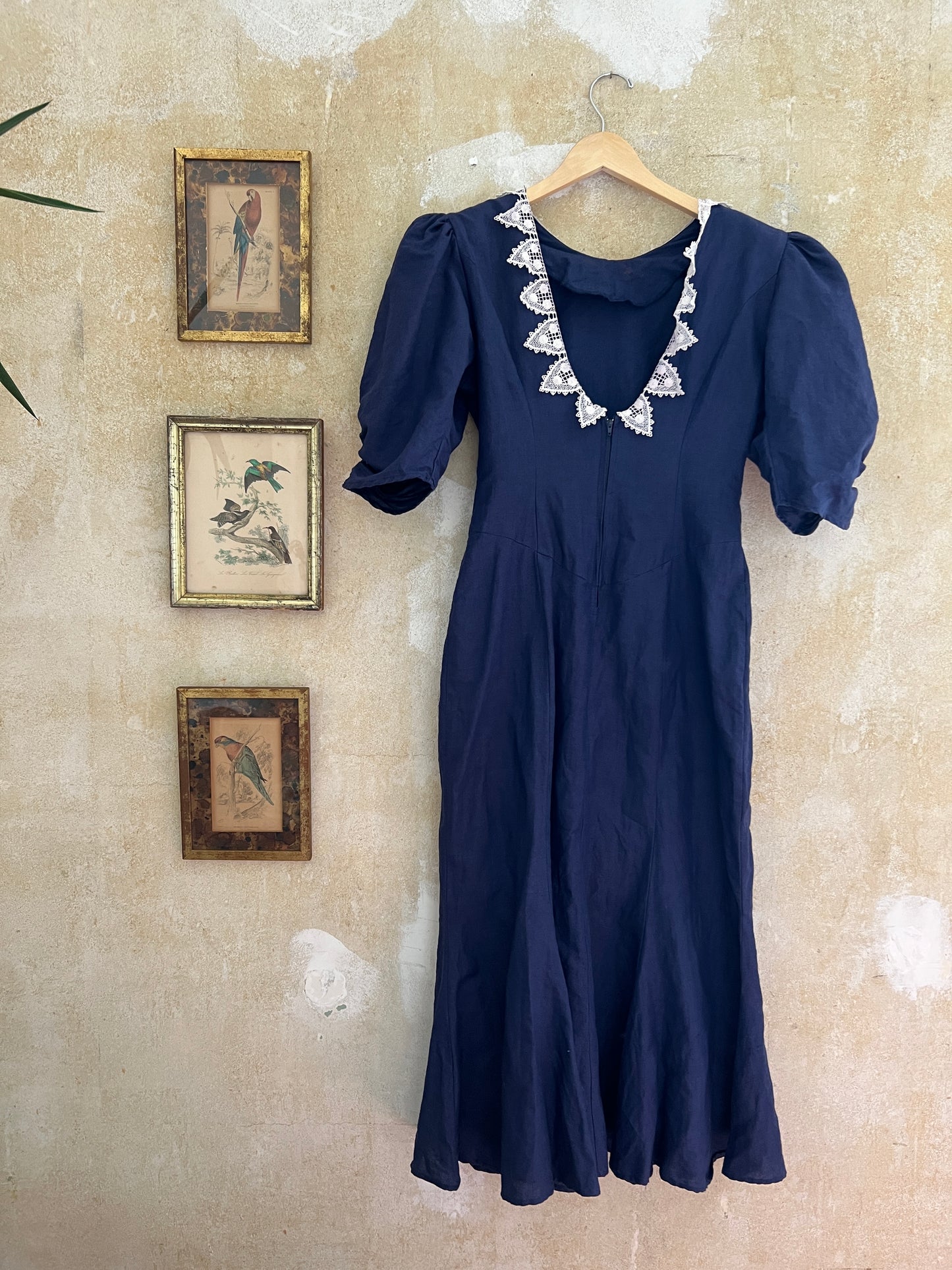 1980s Linen Cottage Maxi Dress M
