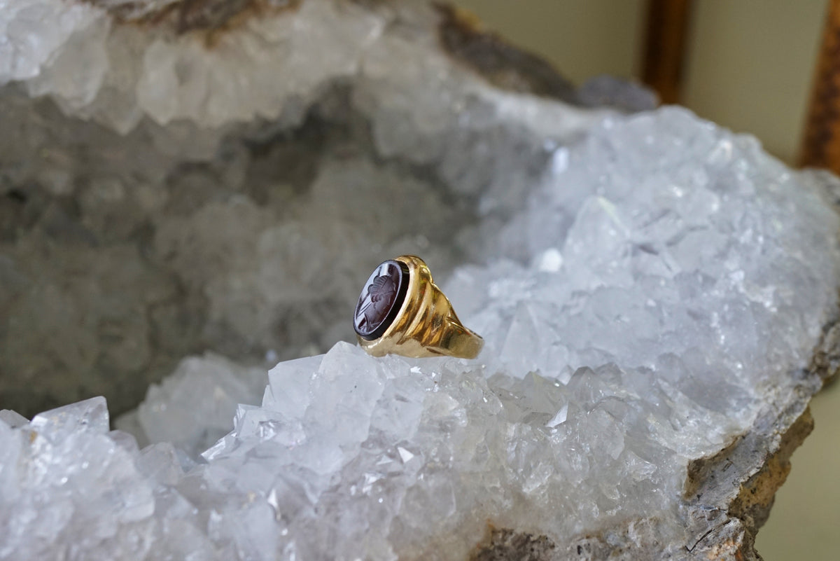 Vintage Carnelian Intaglio 10K Gold Men's Ring