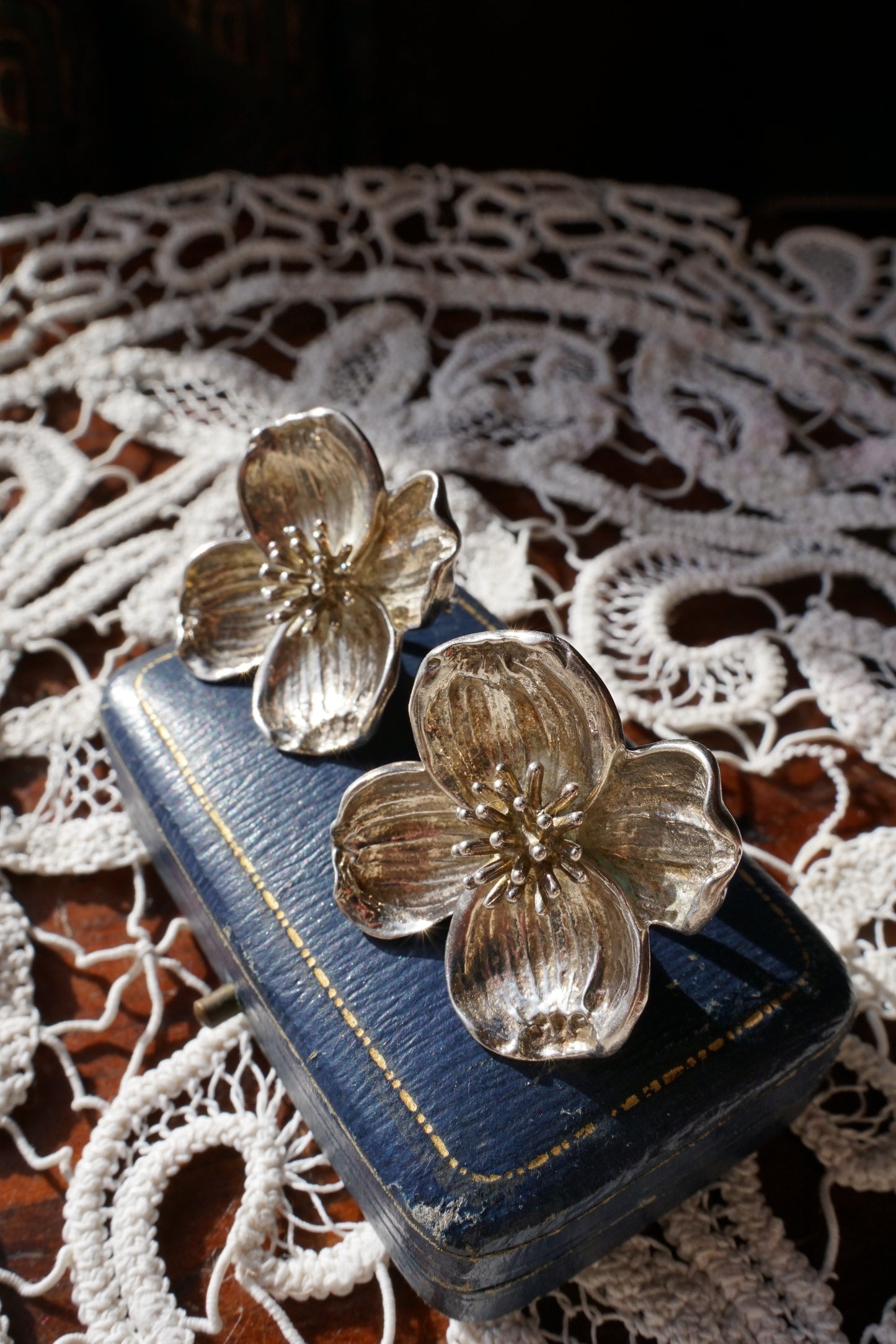 Tiffany and Co Sterling Dogwood Flower Earrings