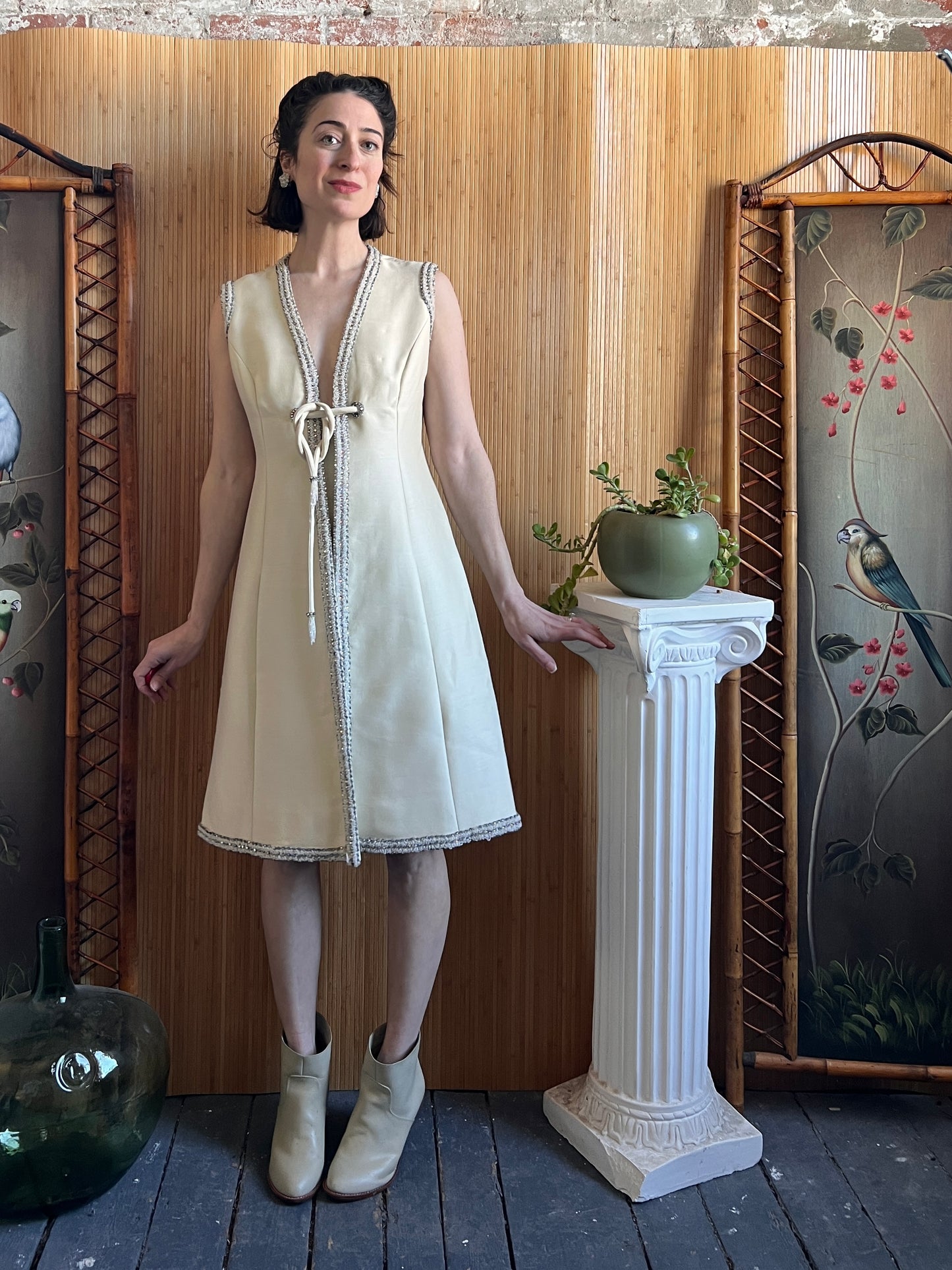 1960s Seaton Enterprises Ltd Beaded Shift Dress M