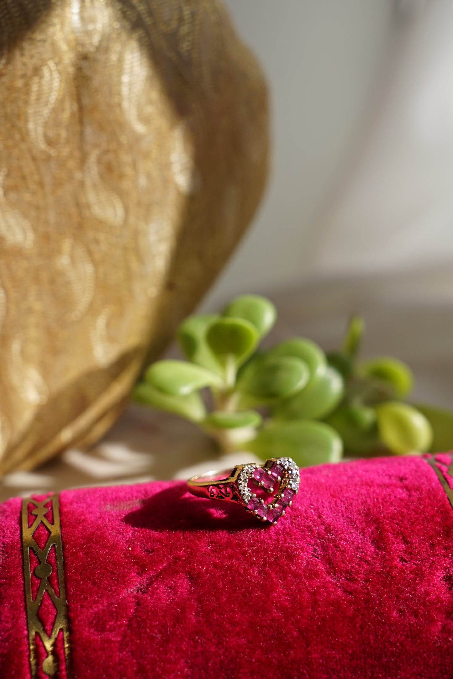 Vtg 14K Ruby and Diamond Open Heart Ring