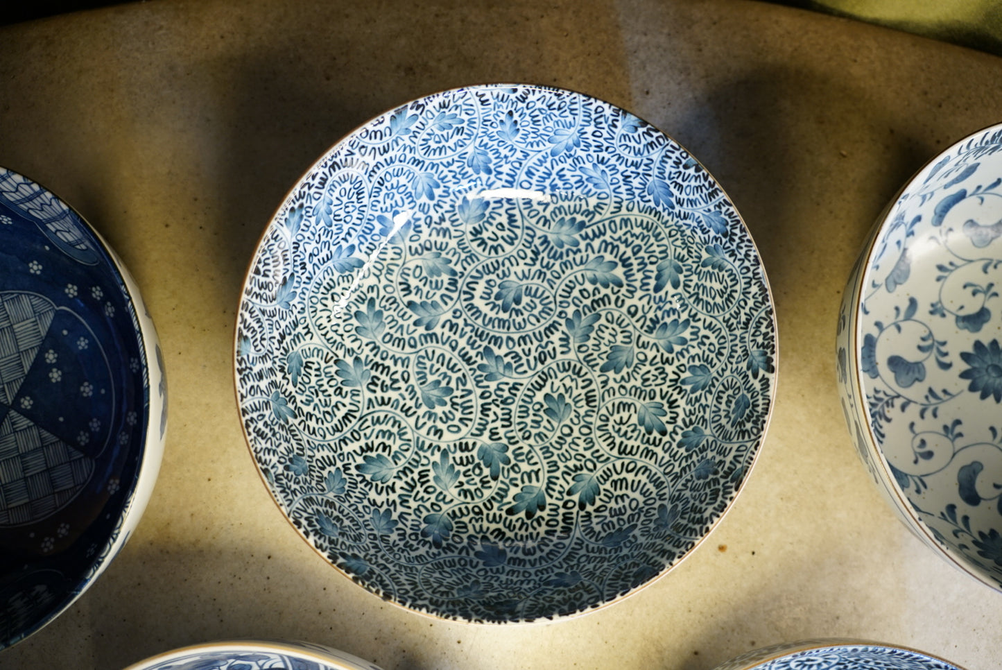 Vintage Japanese Sometsuke Blue & White Porcelain Bowls