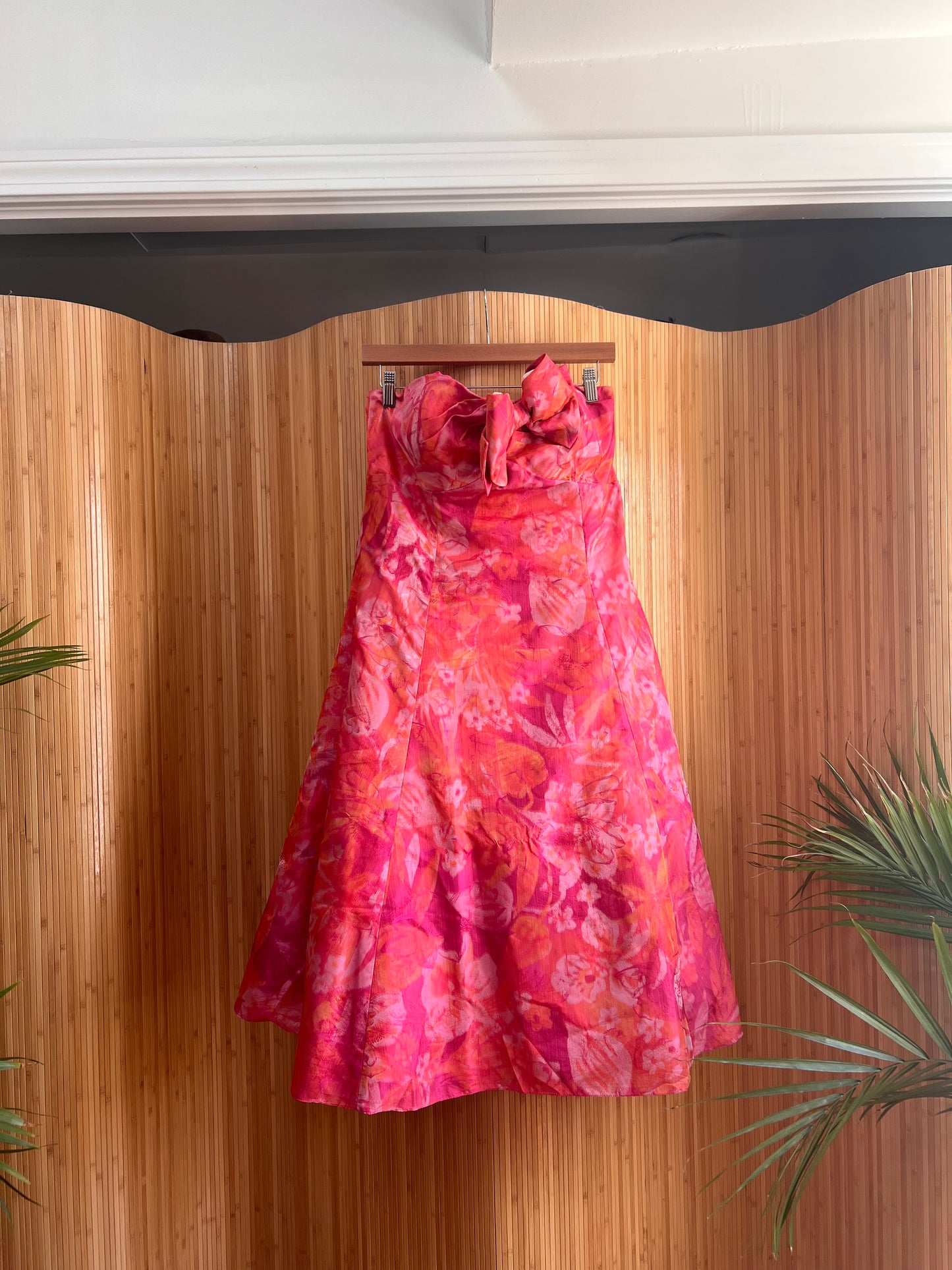 1980s Silk Chiffon Strapless Party Frock L