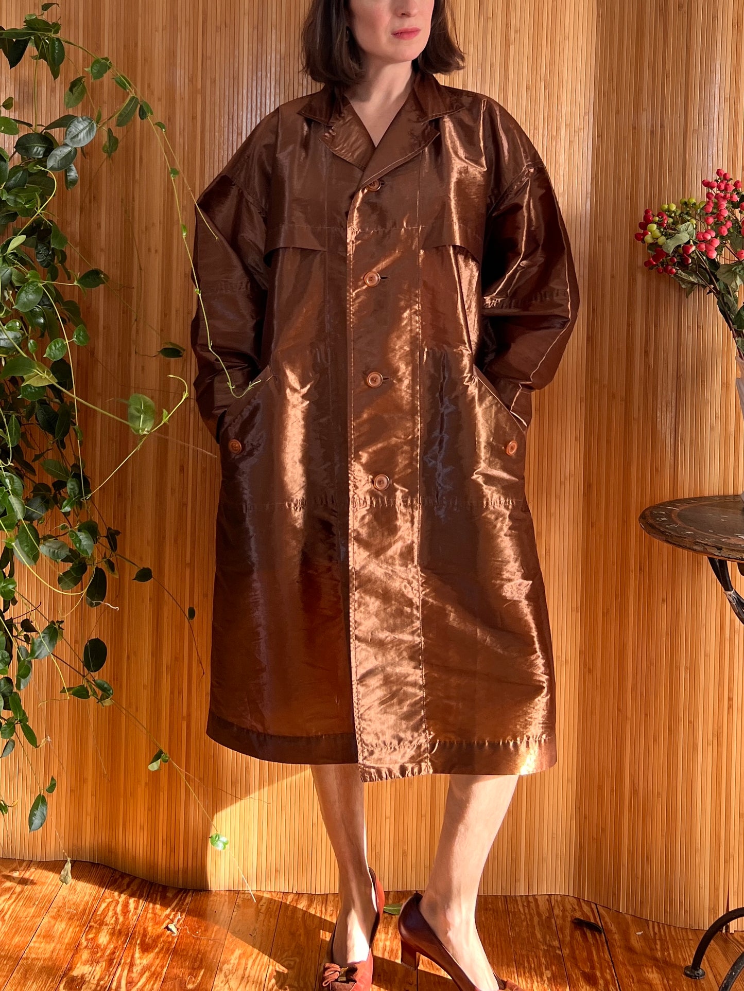 1980s Issey Mikaye Copper Metallic Windcoat S/M