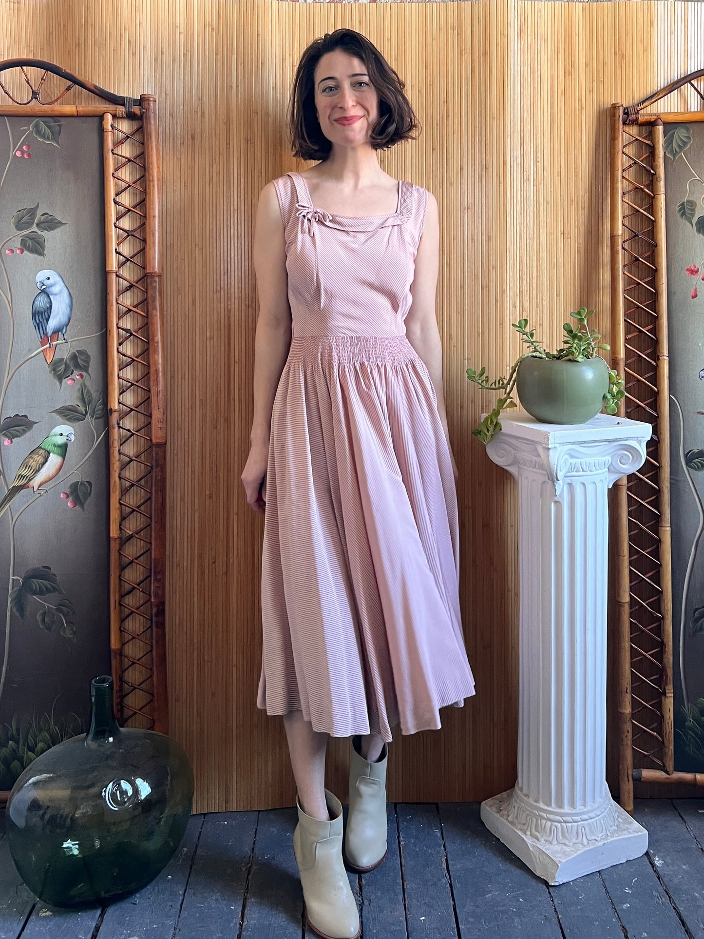 1940s Pink Two-Piece Rayon Crepe Dress and Jacket S