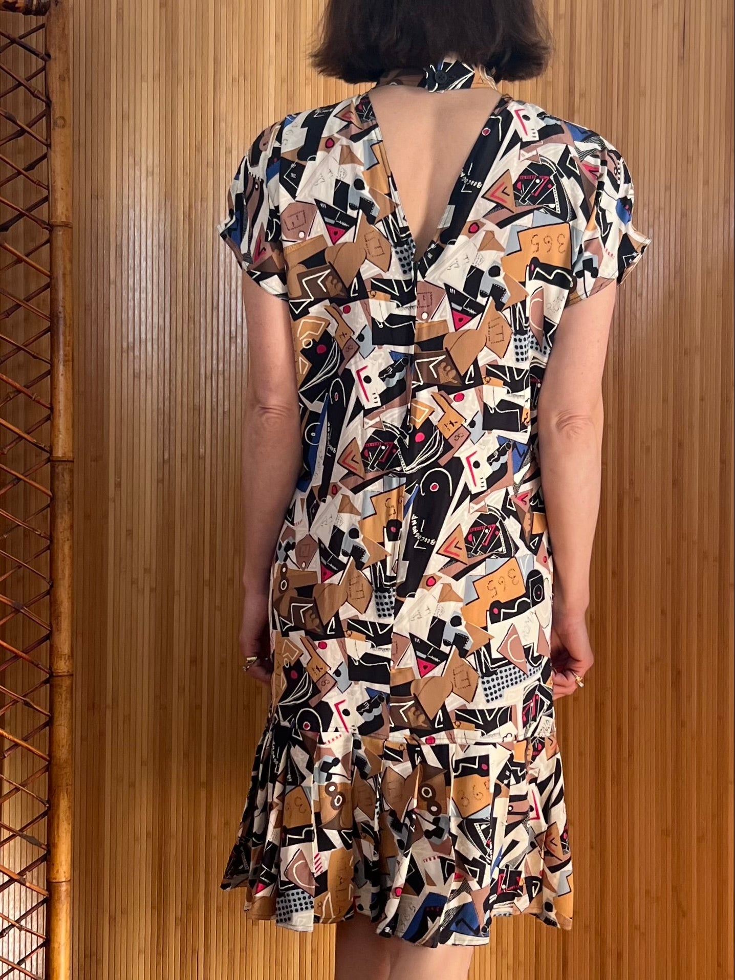 1980s Fendi Silk Dress in Rare Logo Print S/M