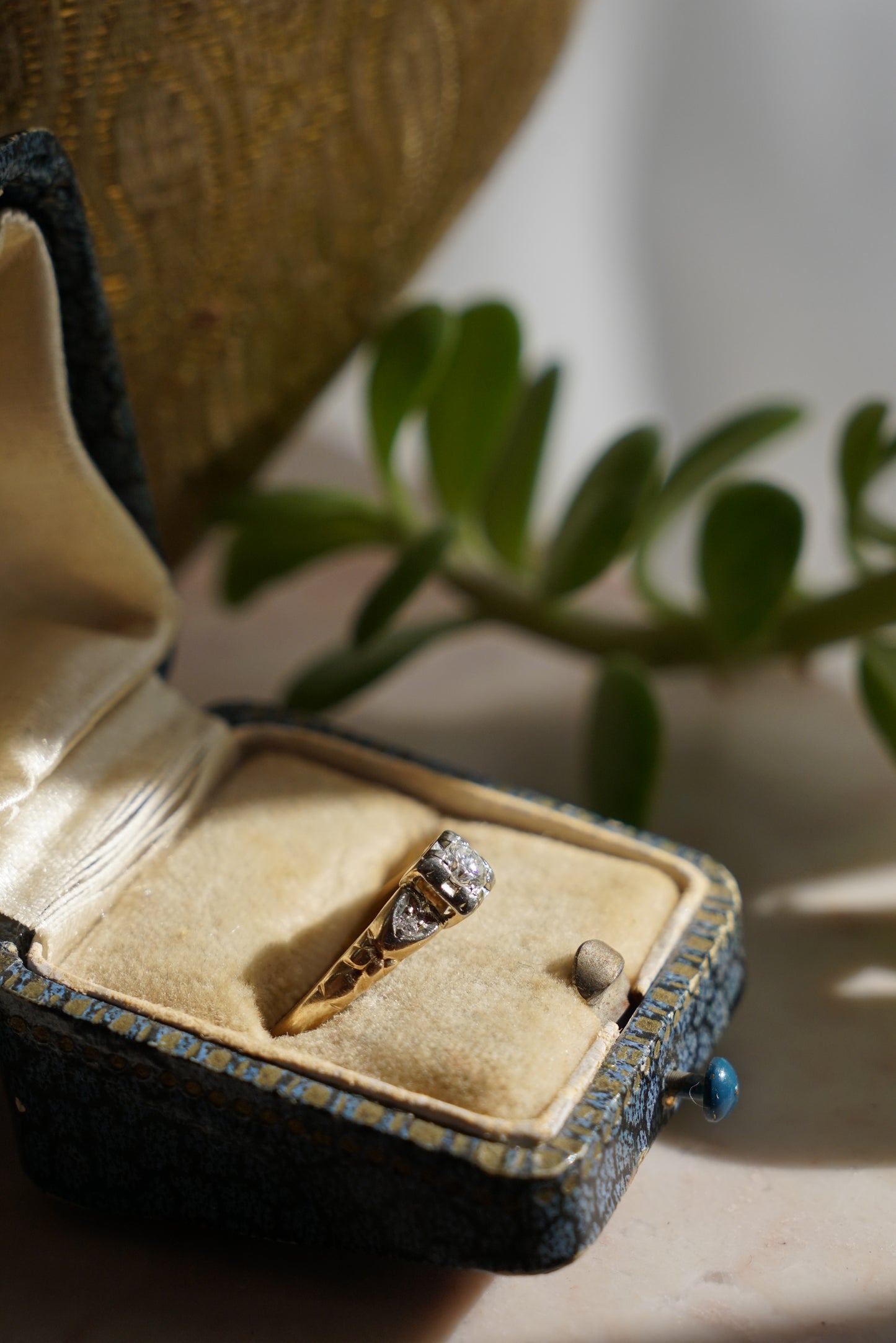 Art Deco Diamond and Hearts Engagement Ring 14K & 18K