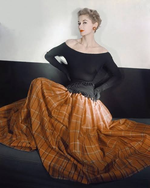 1950s Bergdorf Goodman Demi Couture Silk Muslin Plaid Ballroom Skirt S