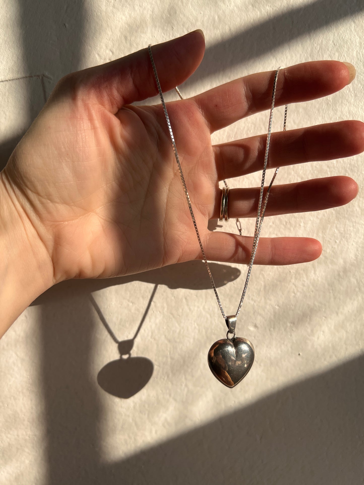 Modernist Sterling Puffy Heart Necklace