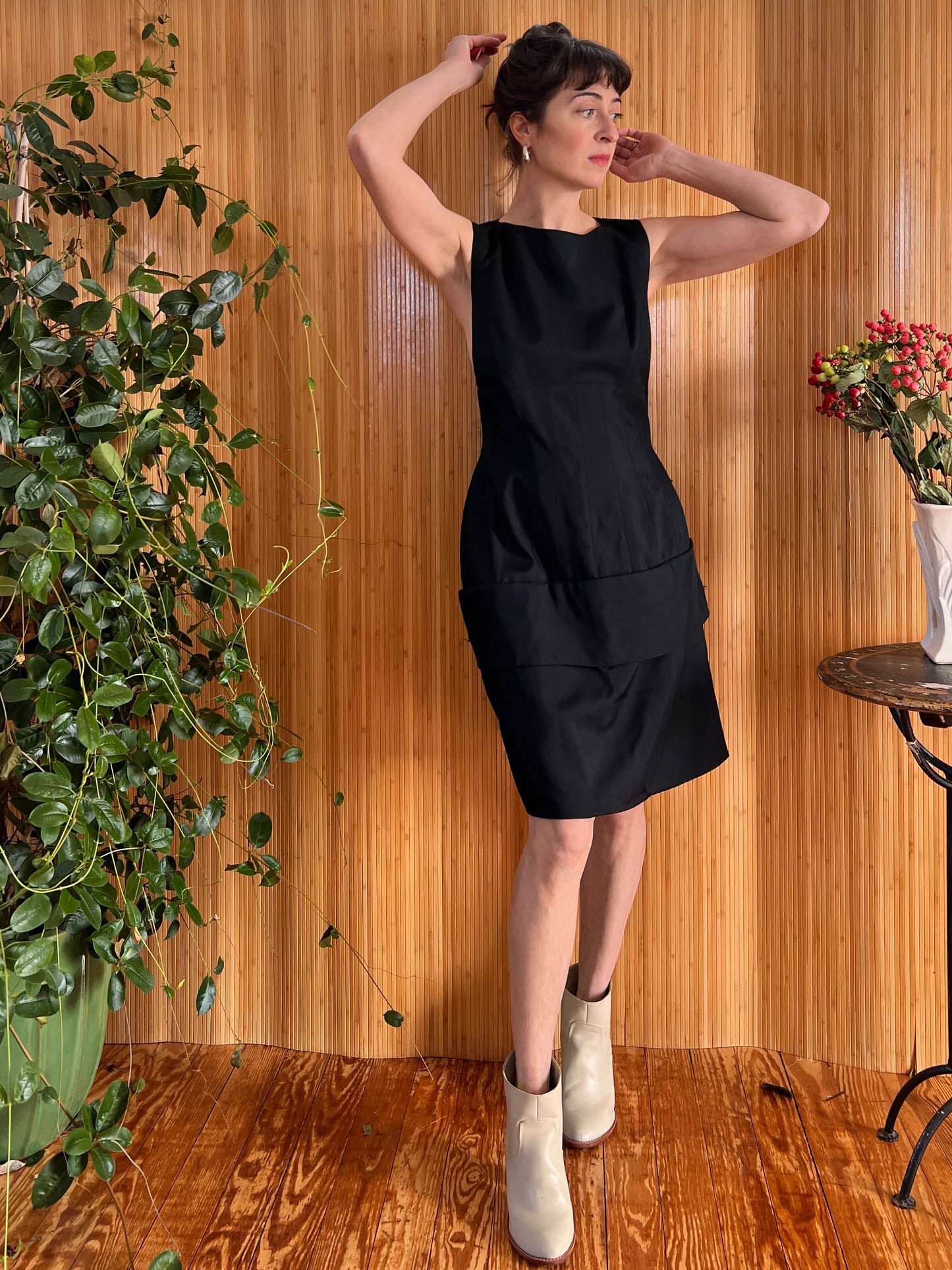 1980s Italian Designer Black Cutout Cocktail Dress M