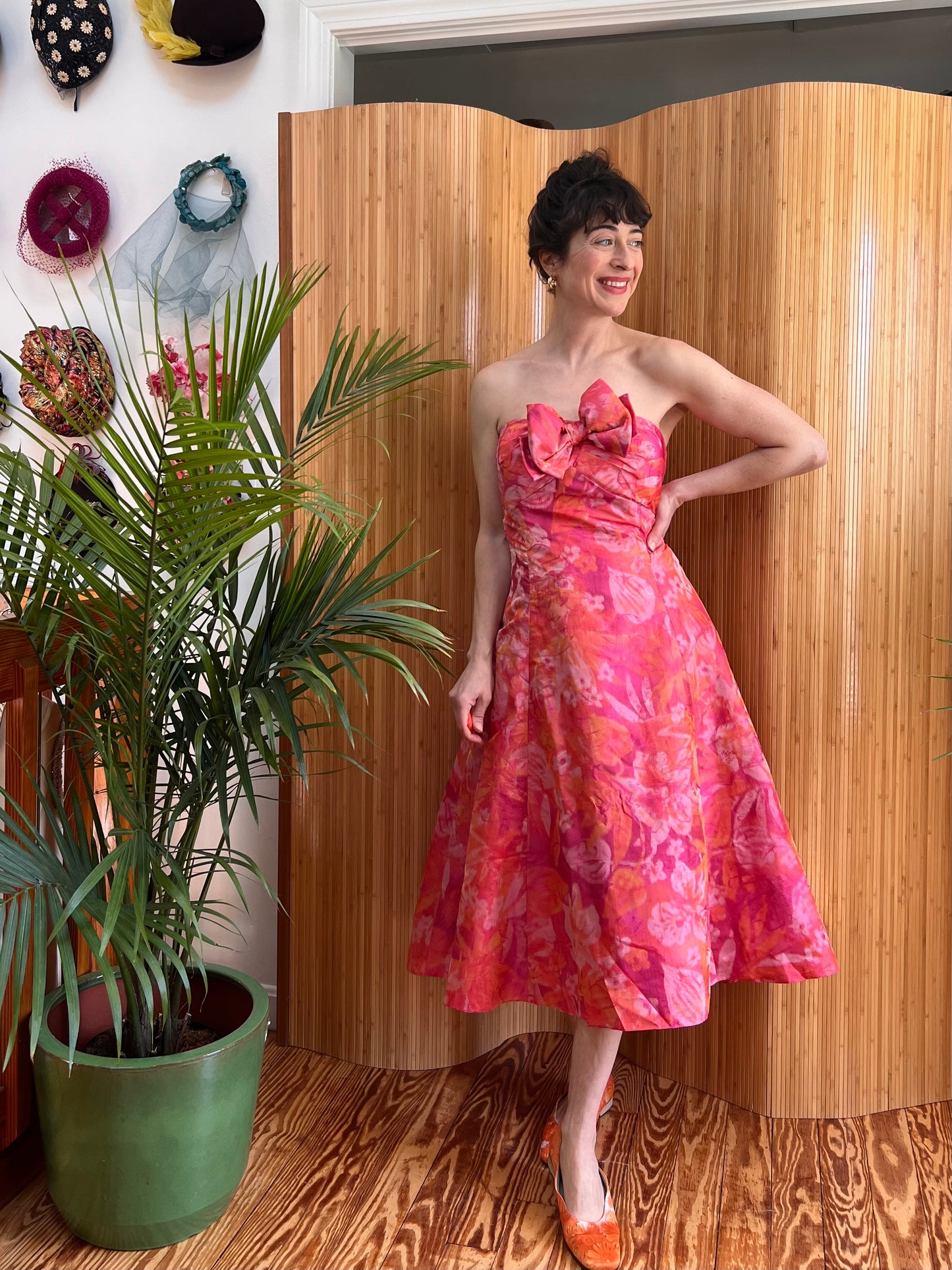1980s Silk Chiffon Strapless Party Frock L