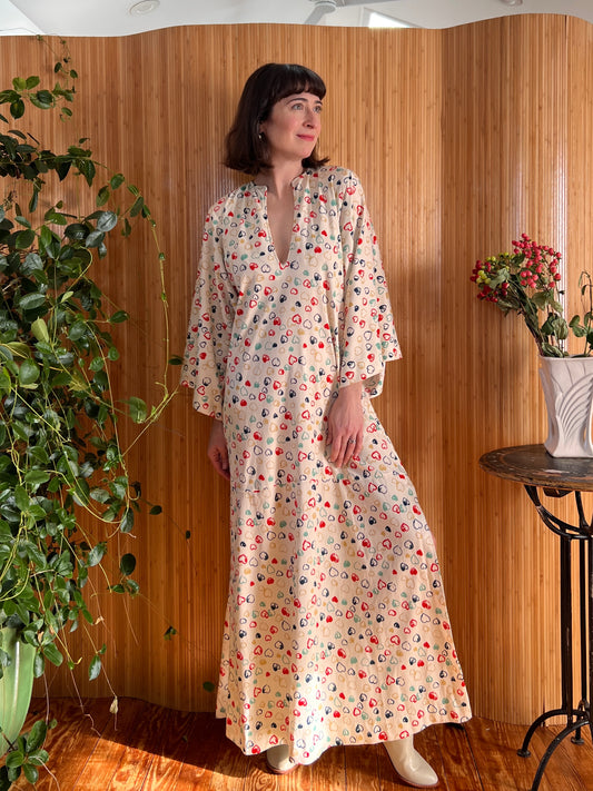 1970s Halston IV Hearts Caftan M