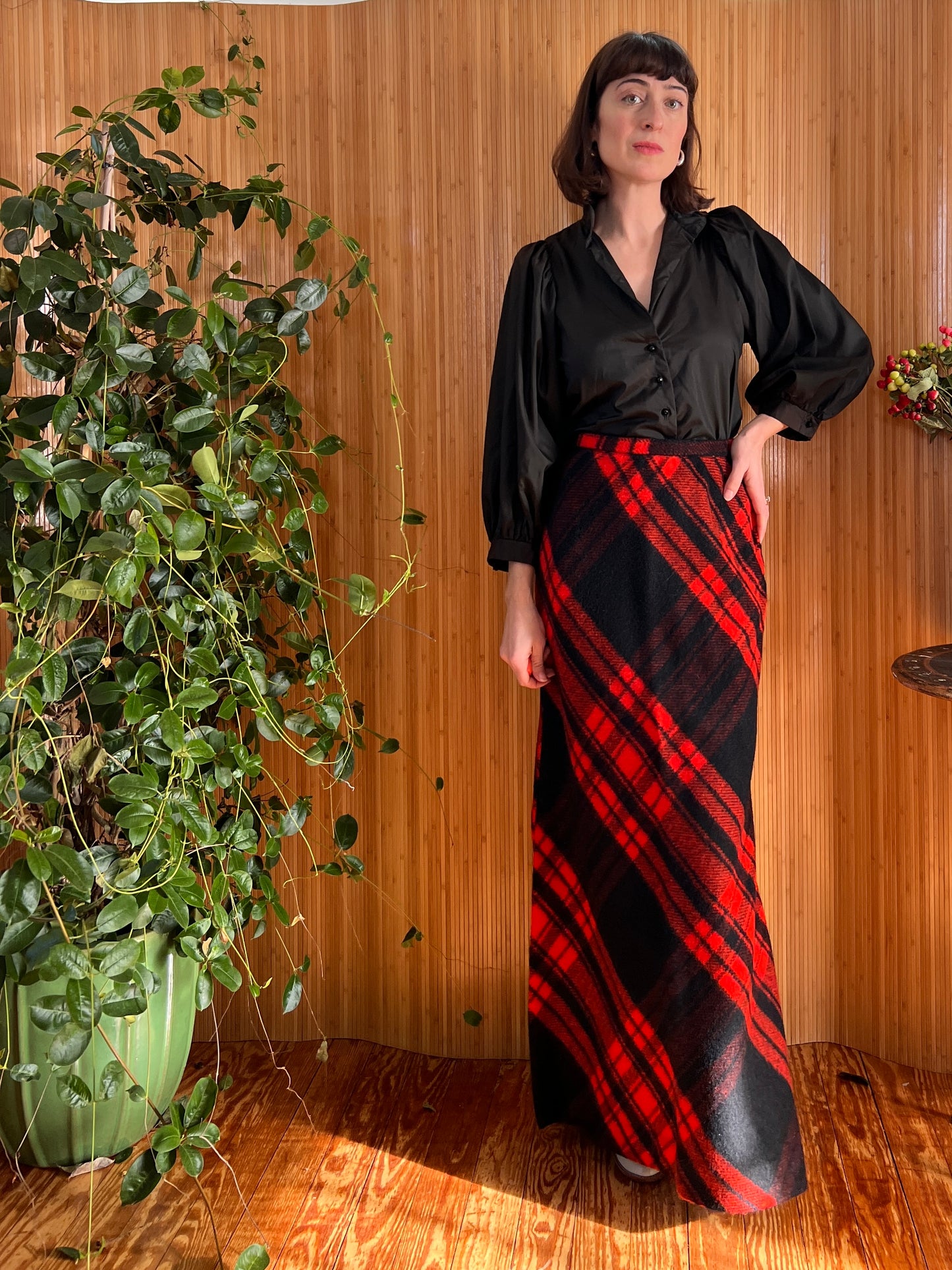 70s Plaid Wool Maxi Skirt XS/S