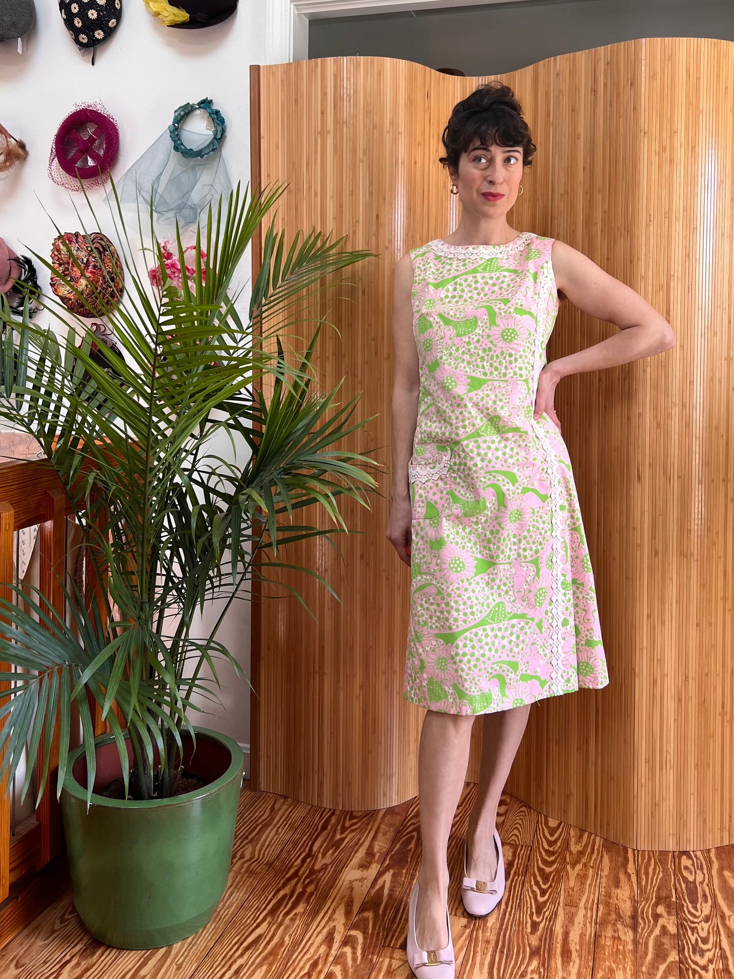 Rare 1960s "The Lilly" Lilly Pulitzer Leopard & Daisy Print Midi Dress M