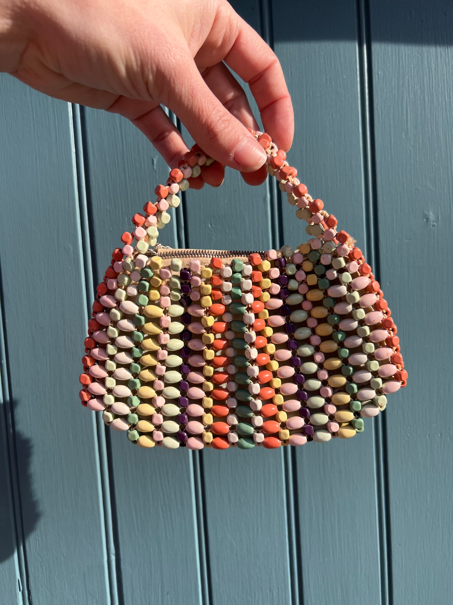 1940s Czech Wooden Beads Miniature Pastel Purse