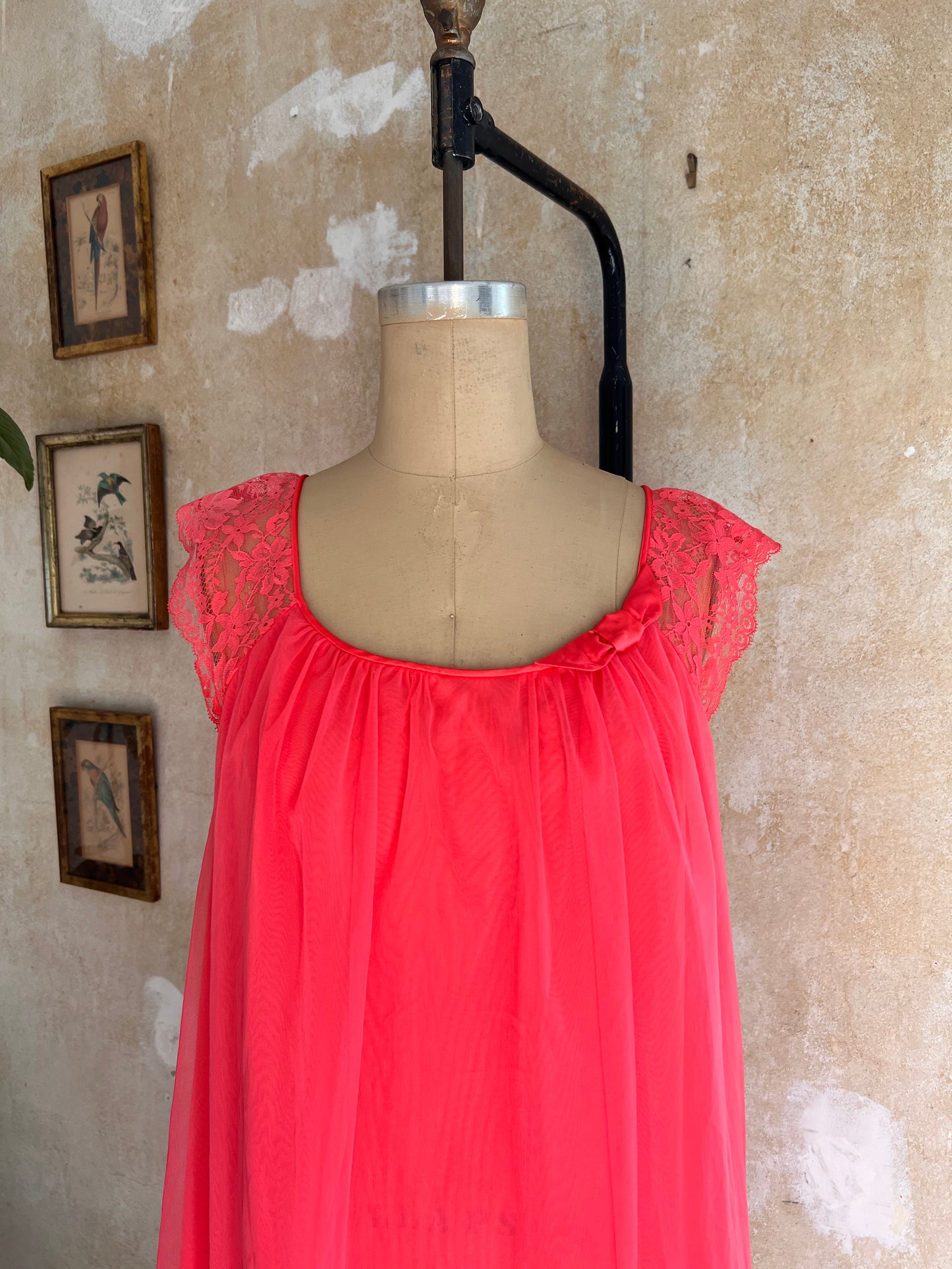 1960s Hot Pink Babydoll Nightie M