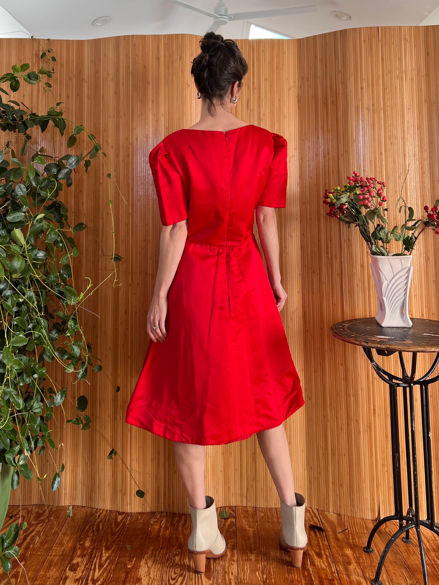 1950s Arnold Scaasi Cherry Red Silk Cocktail Dress M
