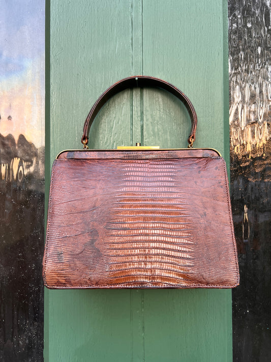 1940s Palizzio Brown Lizard Handbag