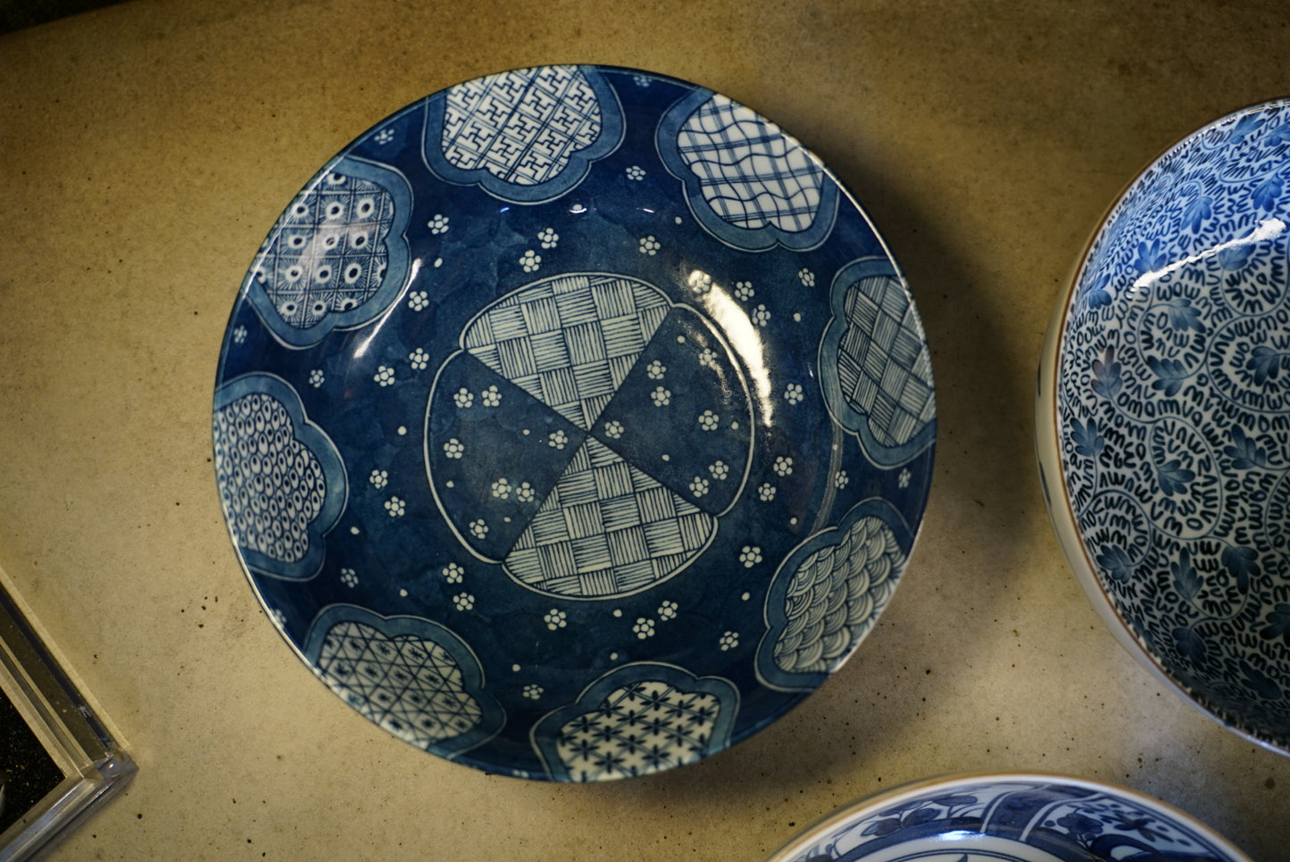 Vintage Japanese Sometsuke Blue & White Porcelain Bowls