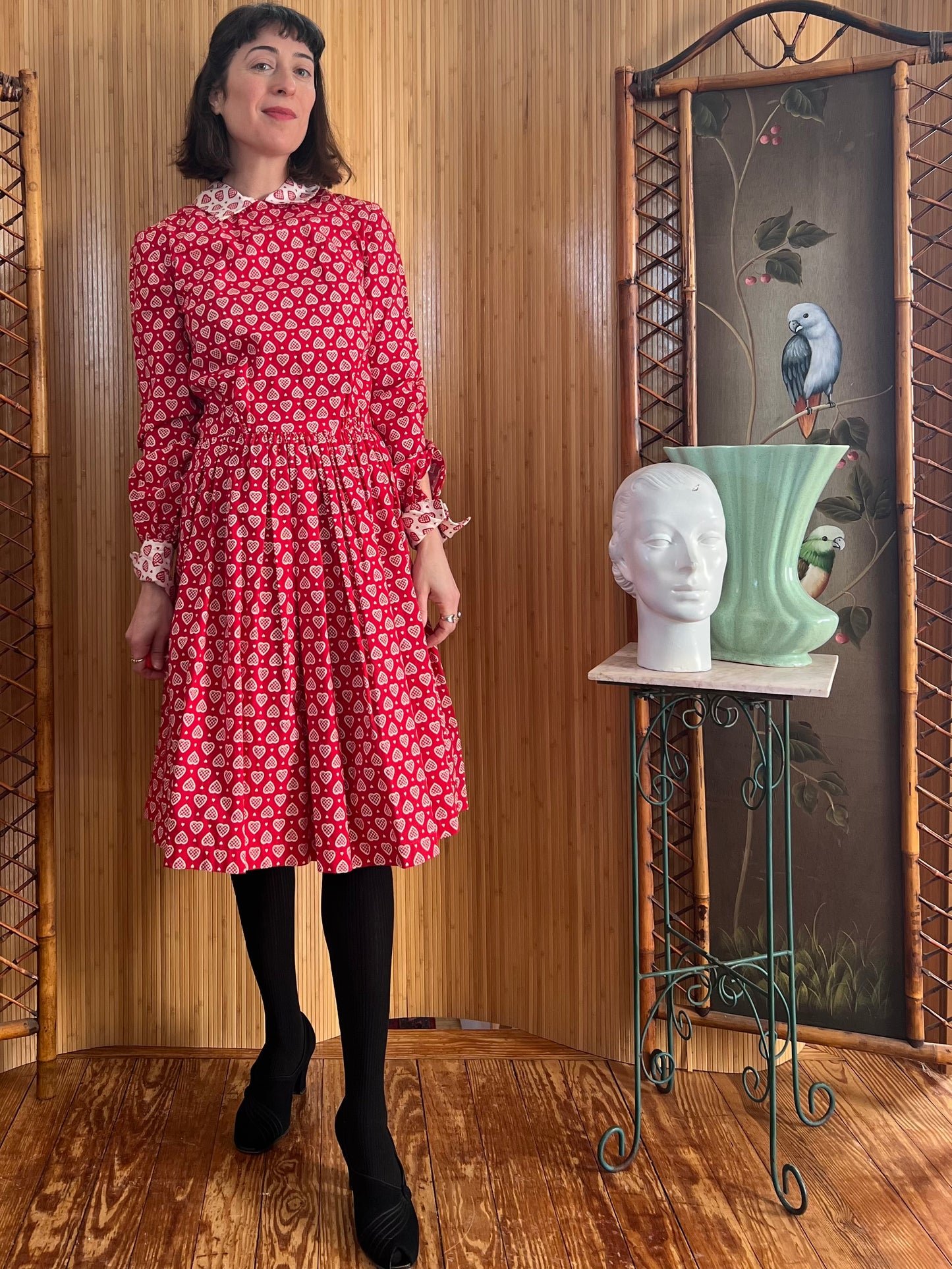 Vintage Cotton Hearts A-Line Dress M