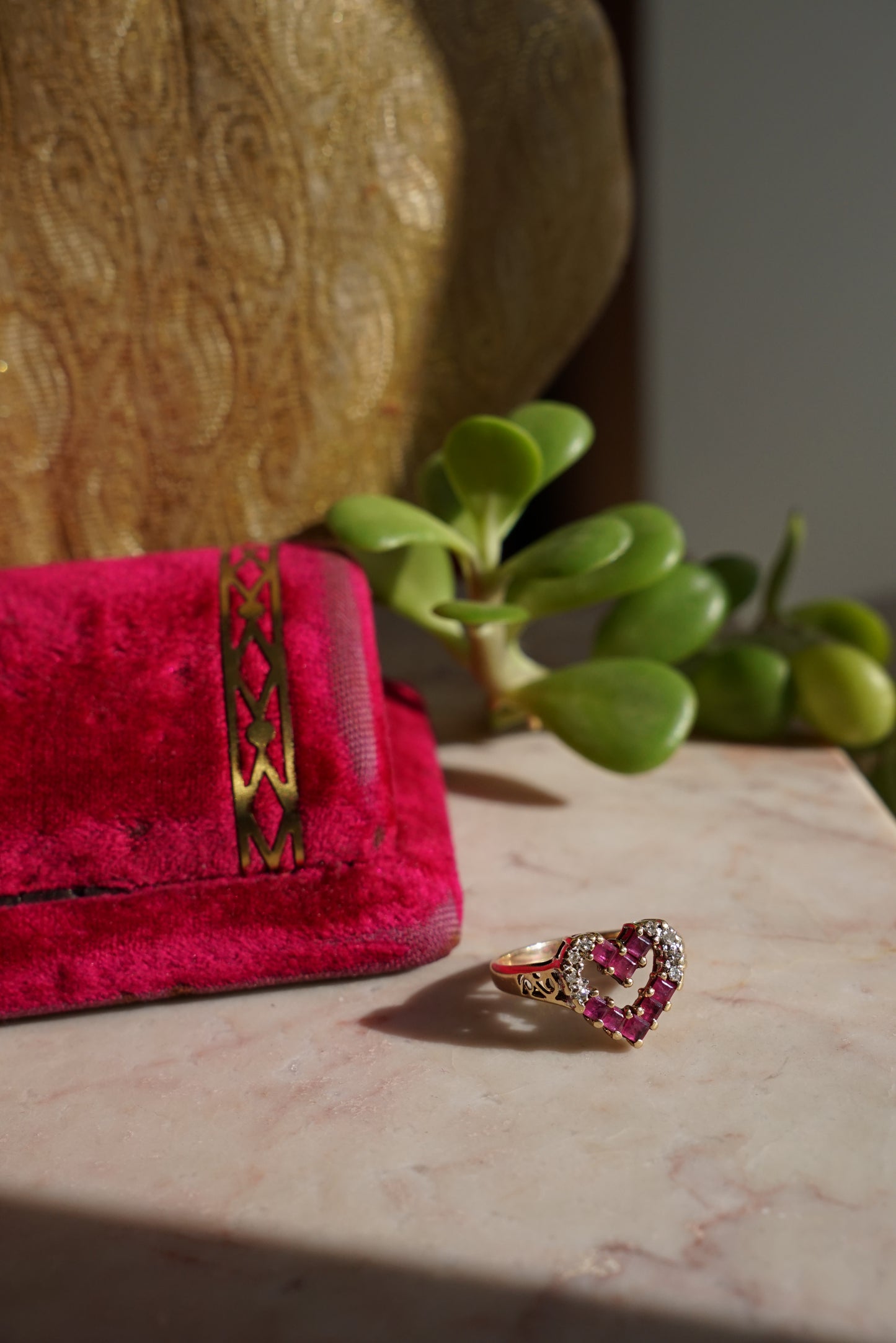 Vtg 14K Ruby and Diamond Open Heart Ring