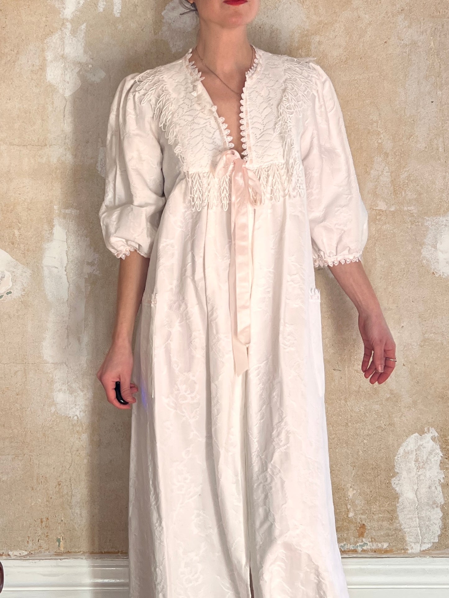 1970s Victorian-Style Cotton Dressing Gown M