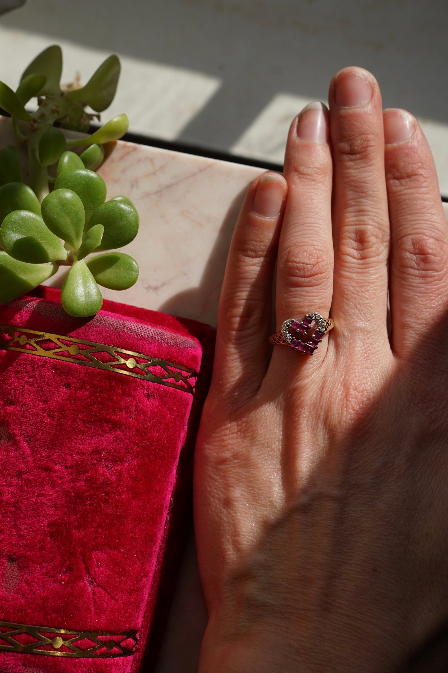 Vtg 14K Ruby and Diamond Open Heart Ring