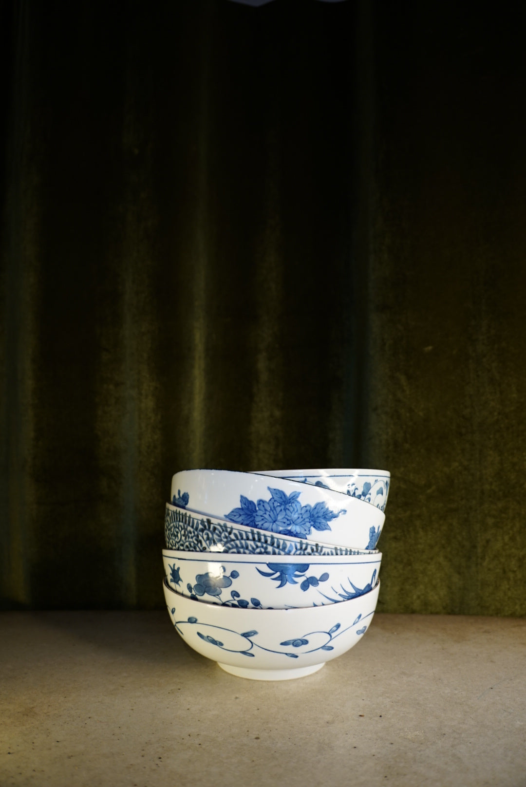 Vintage Japanese Sometsuke Blue & White Porcelain Bowls