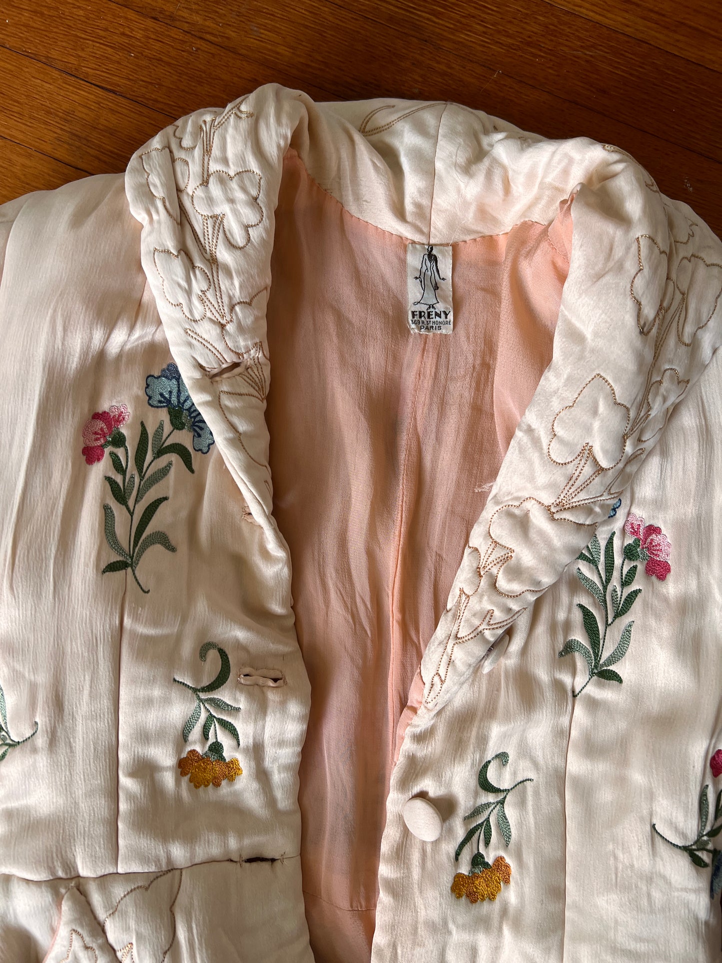 1930s/40s Quilted Silk Dressing Gown by Freny Paris XS/S