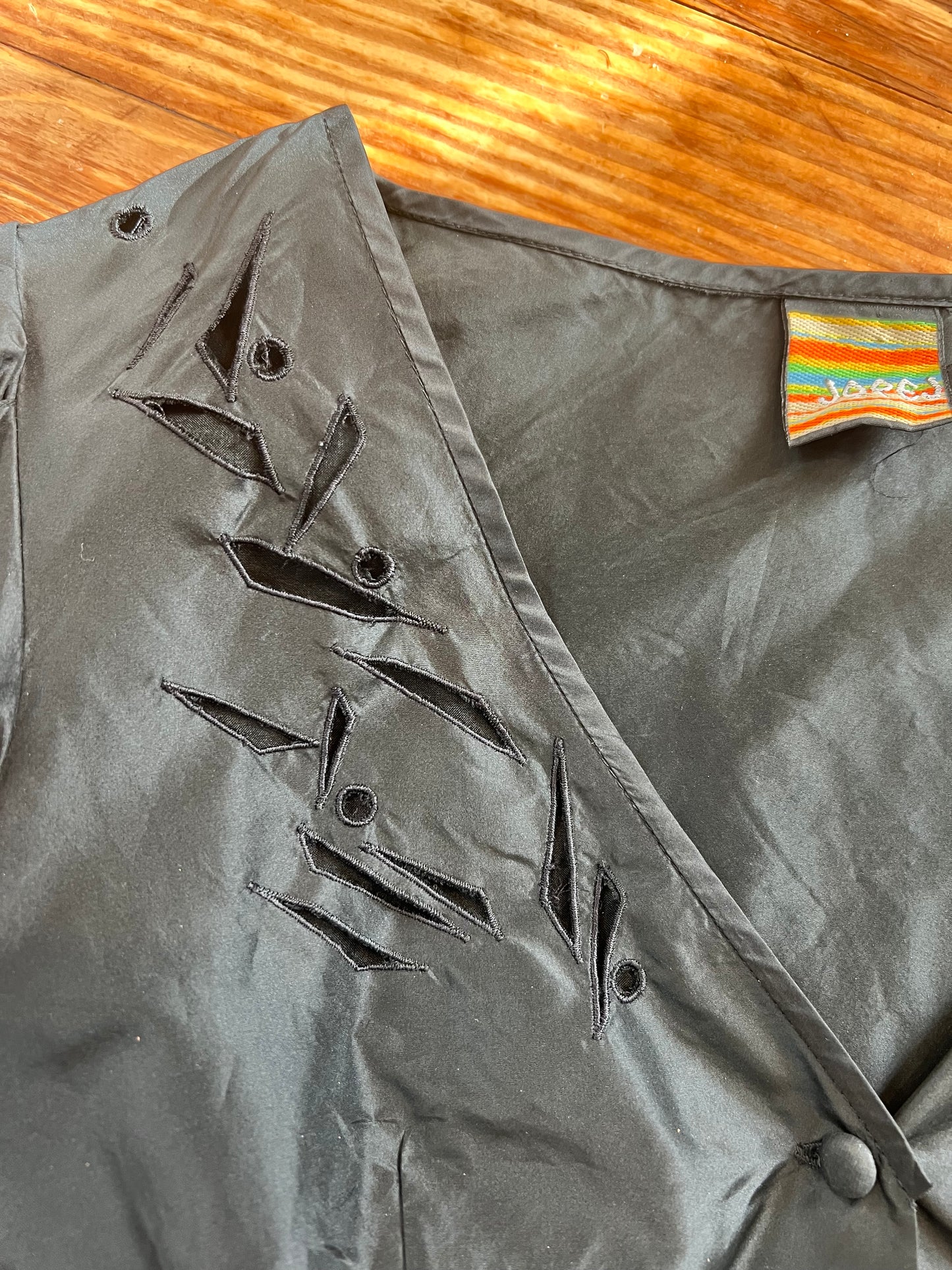 1980s Silk Cut Out Peplum Blouse with Mutton Sleeves S