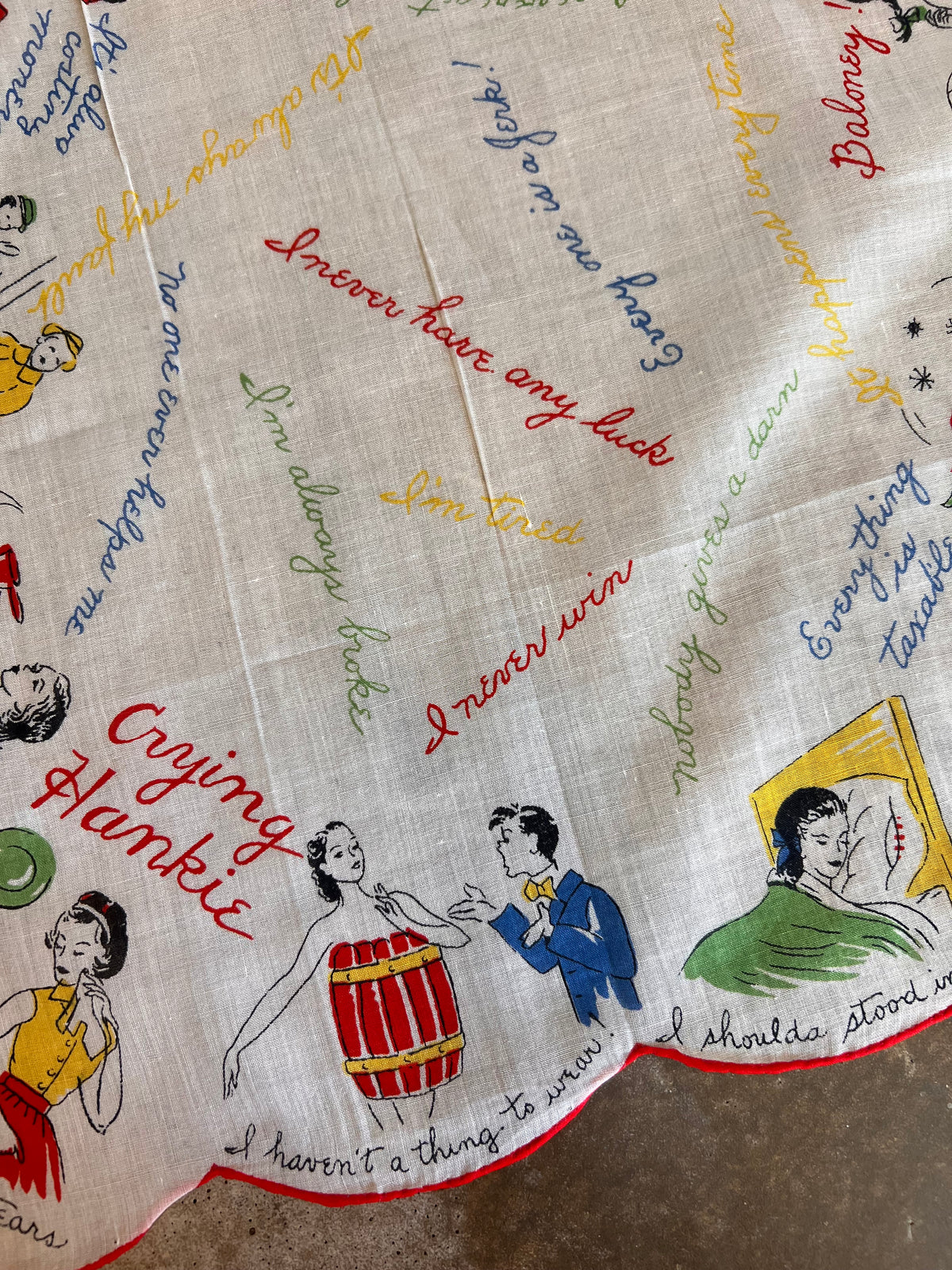 1950s “Crying Hankie” Novelty Cotton Handkerchief
