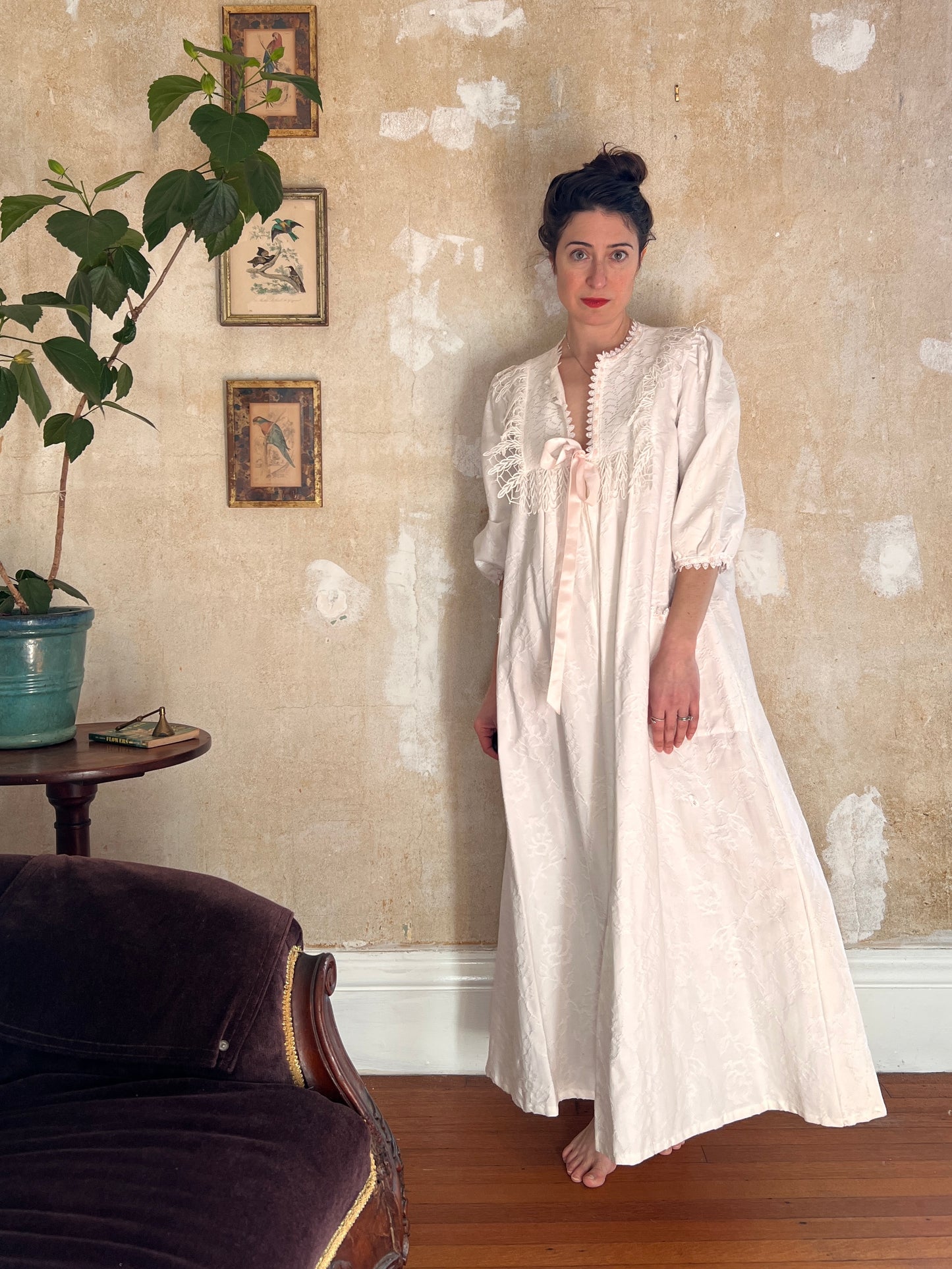 1970s Victorian-Style Cotton Dressing Gown M