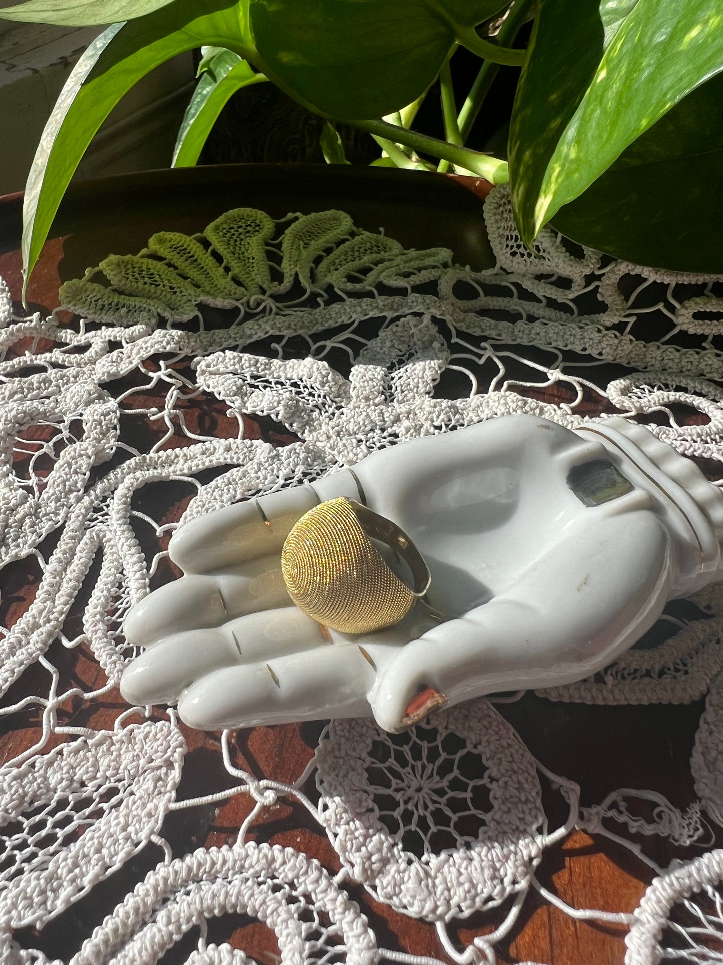 Vtg 18K Braided Gold Dome Cocktail Ring