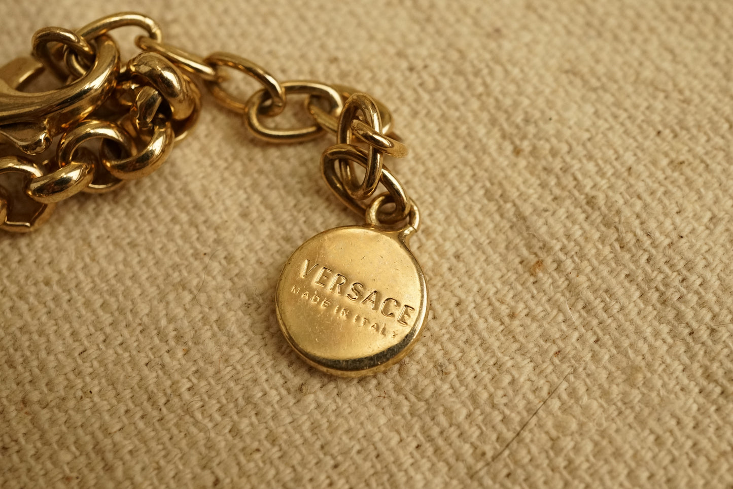 1990s Versace La Medusa Greca Gold and Crystal Necklace