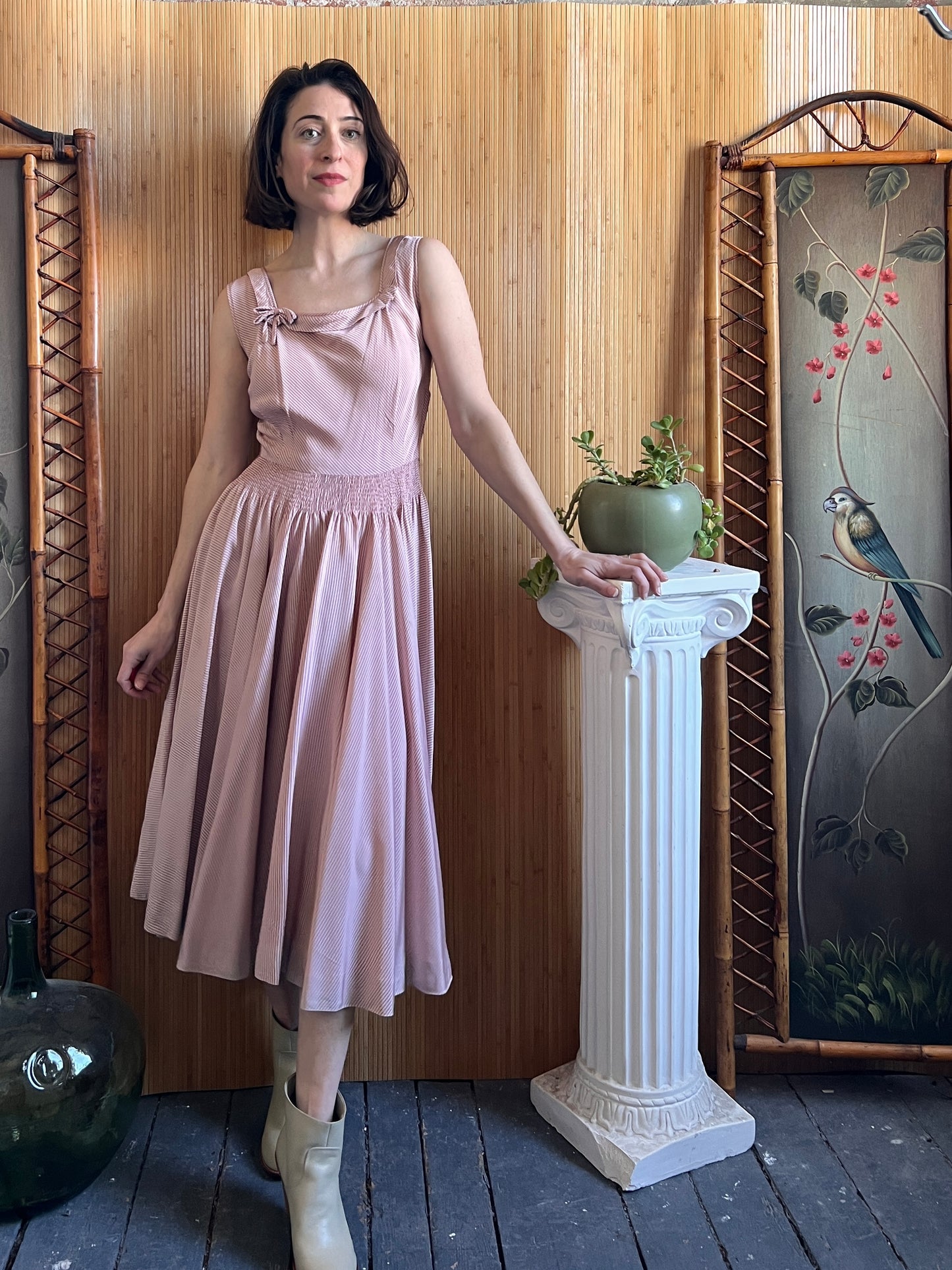 1940s Pink Two-Piece Rayon Crepe Dress and Jacket S
