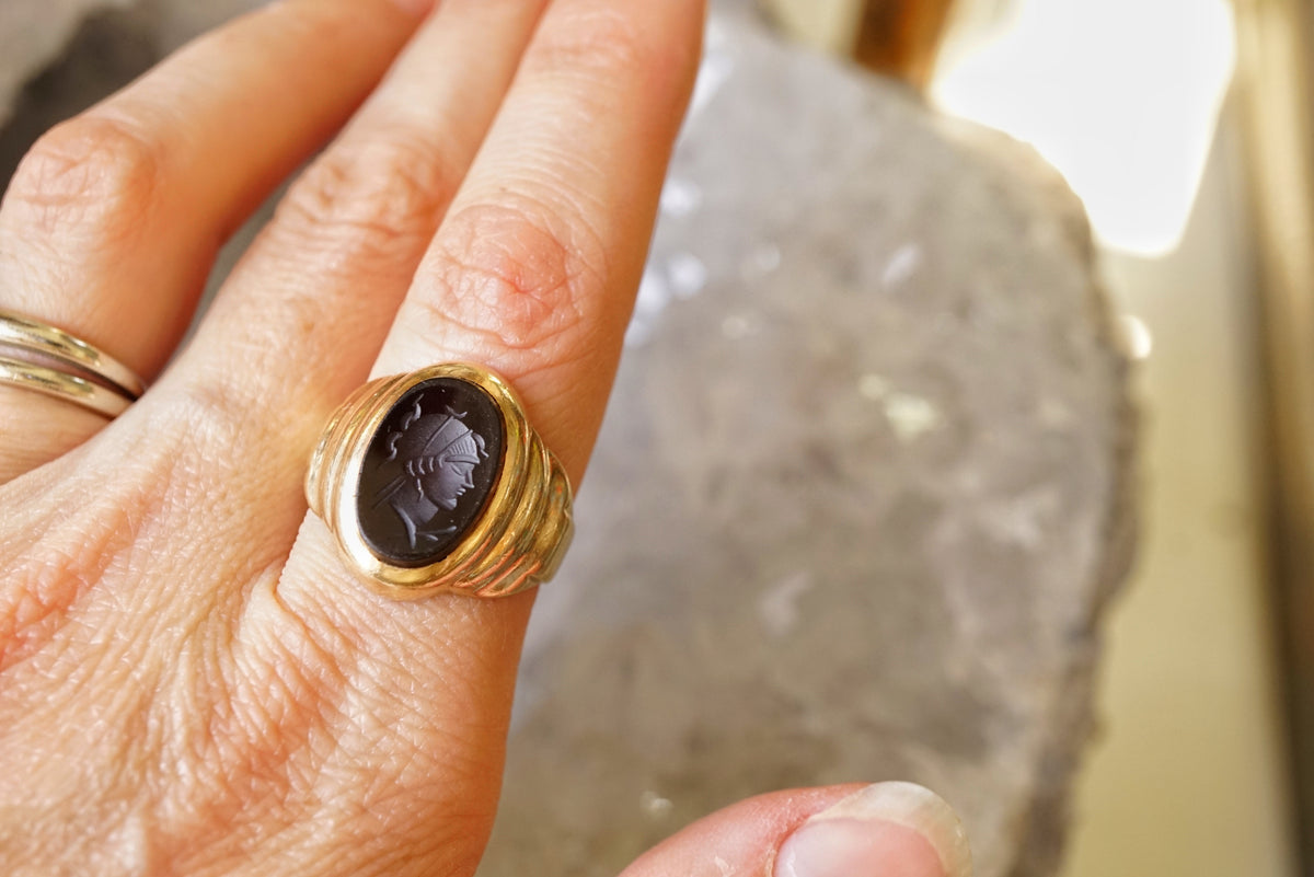 Vintage Carnelian Intaglio 10K Gold Men's Ring