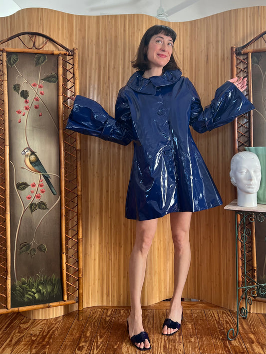 Y2K Patent Leather PVC Short Raincoat with Bell Sleeves M