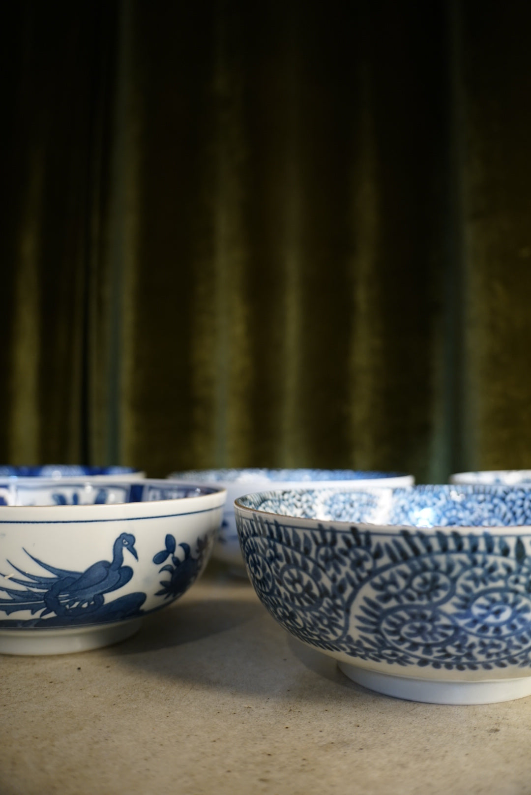Vintage Japanese Sometsuke Blue & White Porcelain Bowls