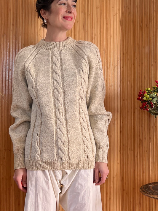 Vtg 100% Wool Danspun Cableknit Sweater M/L