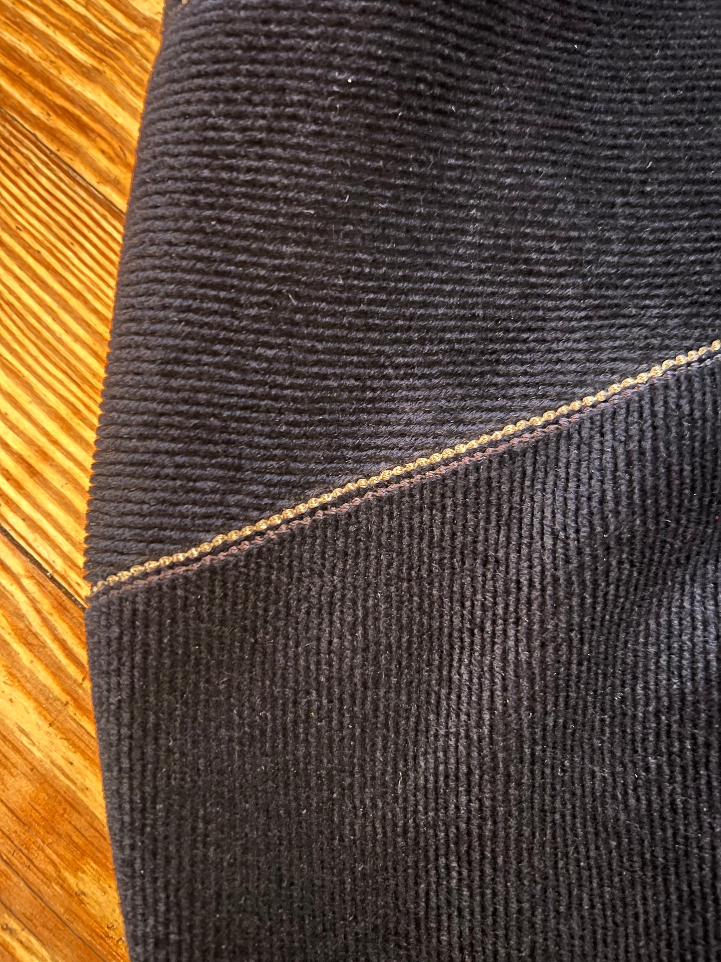 1930s Deco Navy Silk Velvet Ribbed Cloak S/M