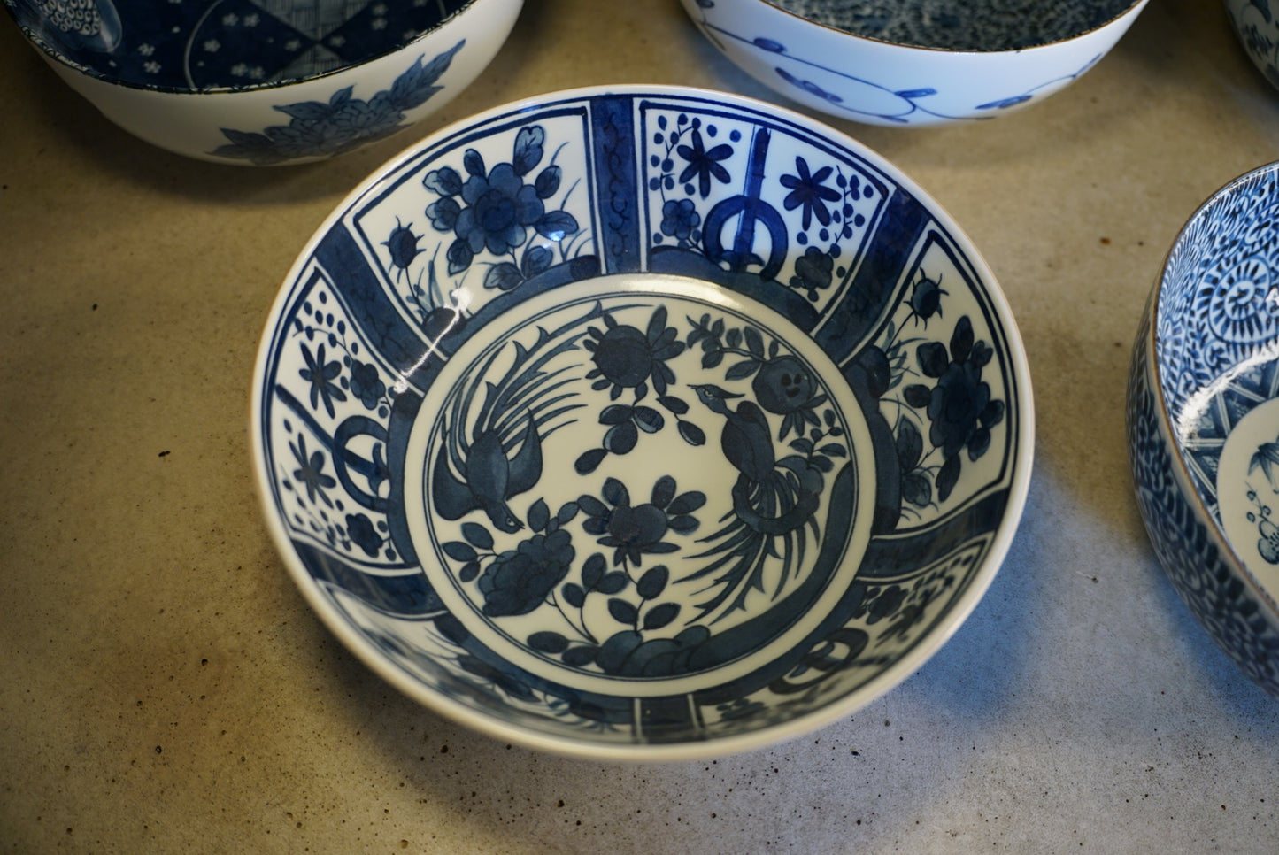 Vintage Japanese Sometsuke Blue & White Porcelain Bowls