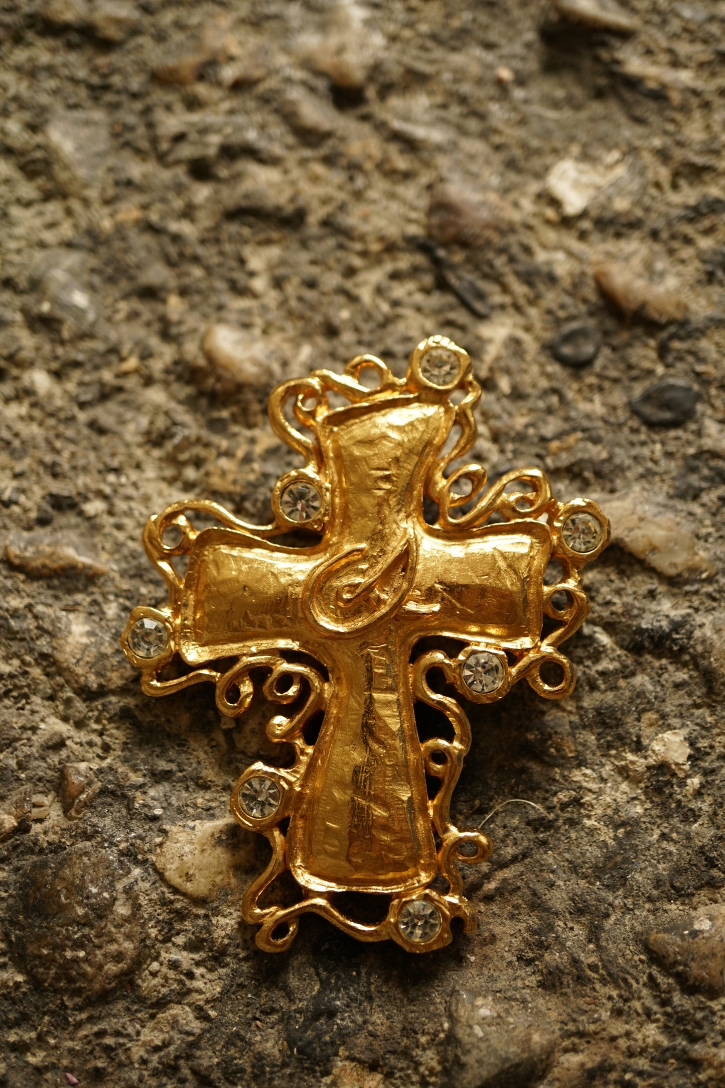1990s Christian Lacroix Bijoux Large Gold Cross Brooch