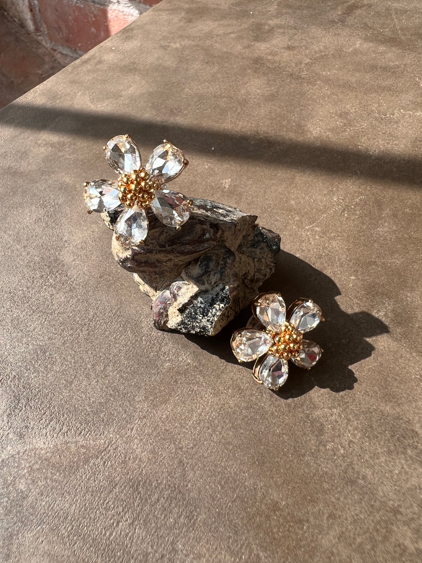 Rhinestone Flower Petal Earrings