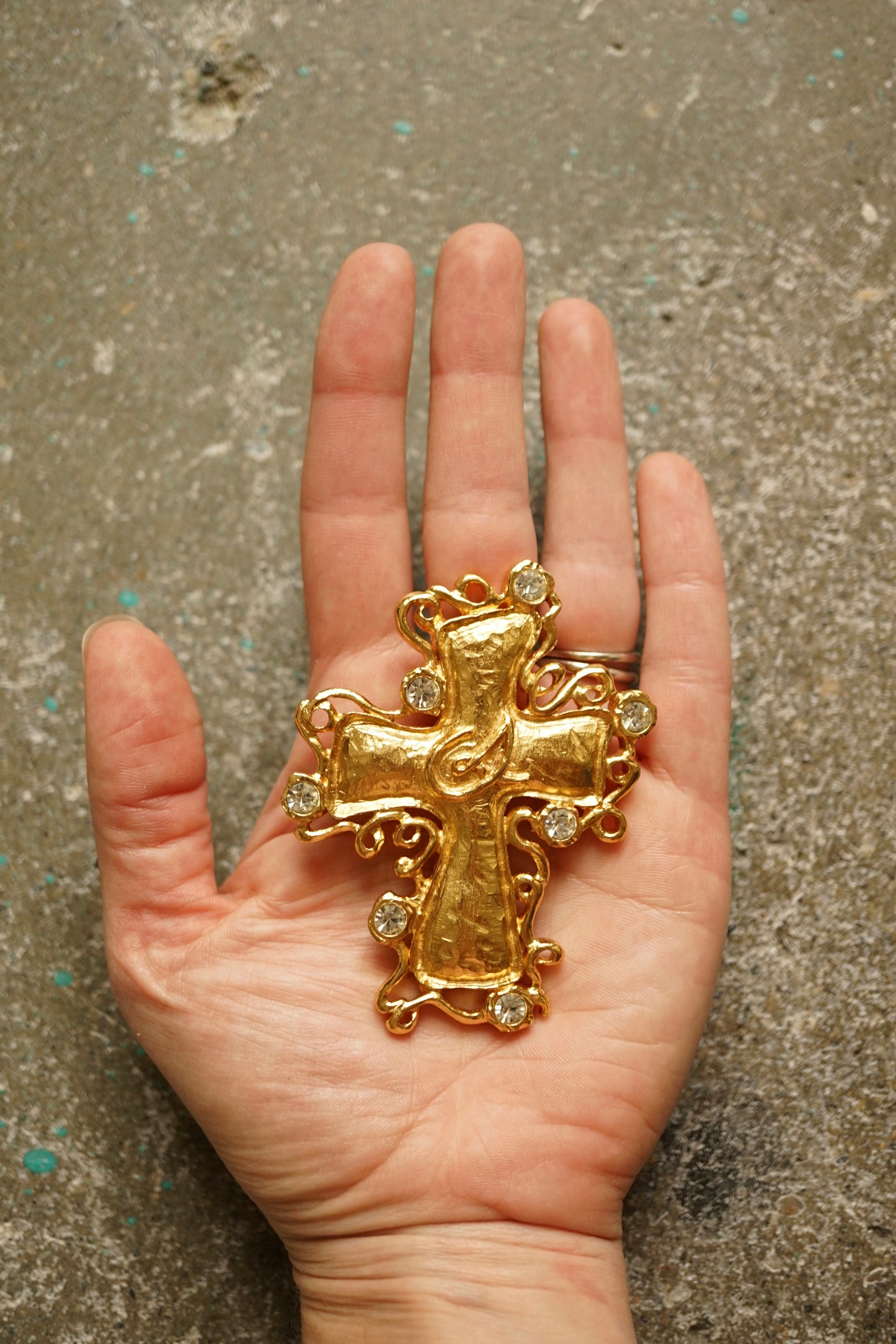 1990s Christian Lacroix Bijoux Large Gold Cross Brooch
