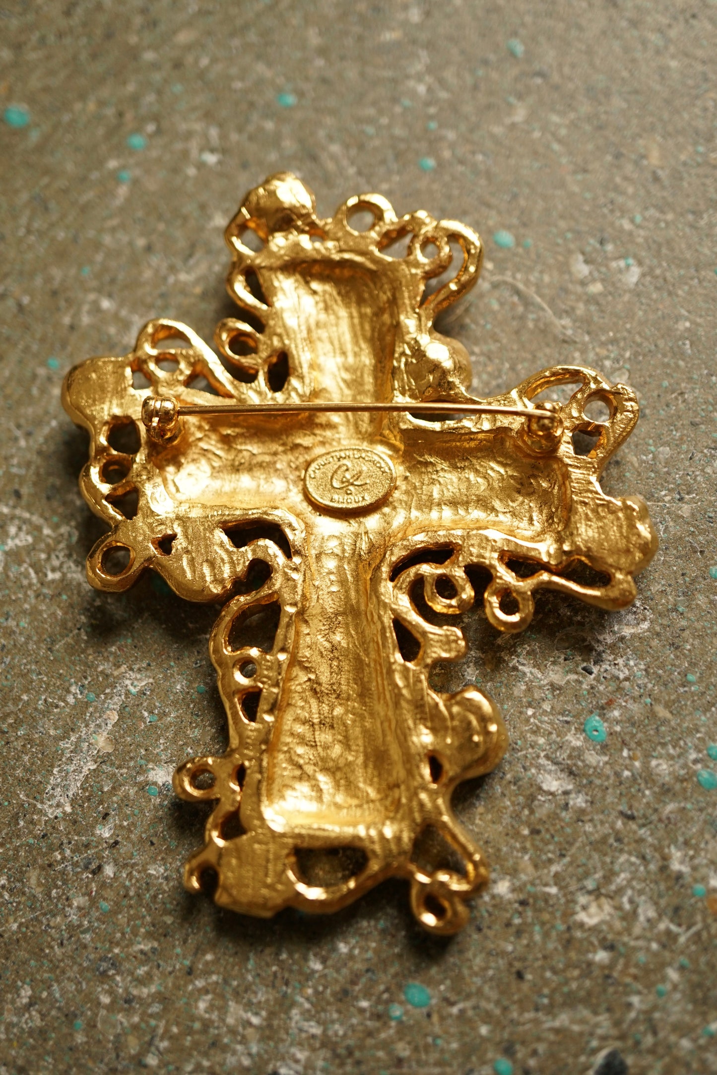 1990s Christian Lacroix Bijoux Large Gold Cross Brooch