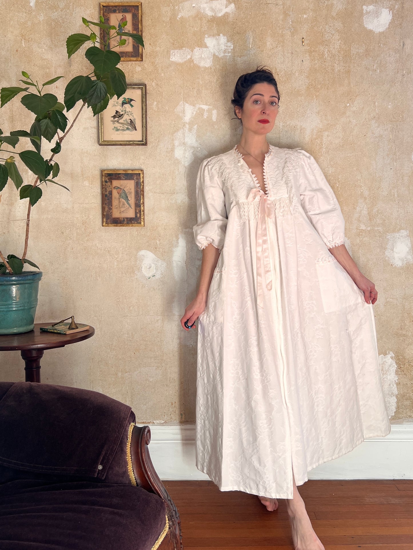 1970s Victorian-Style Cotton Dressing Gown M