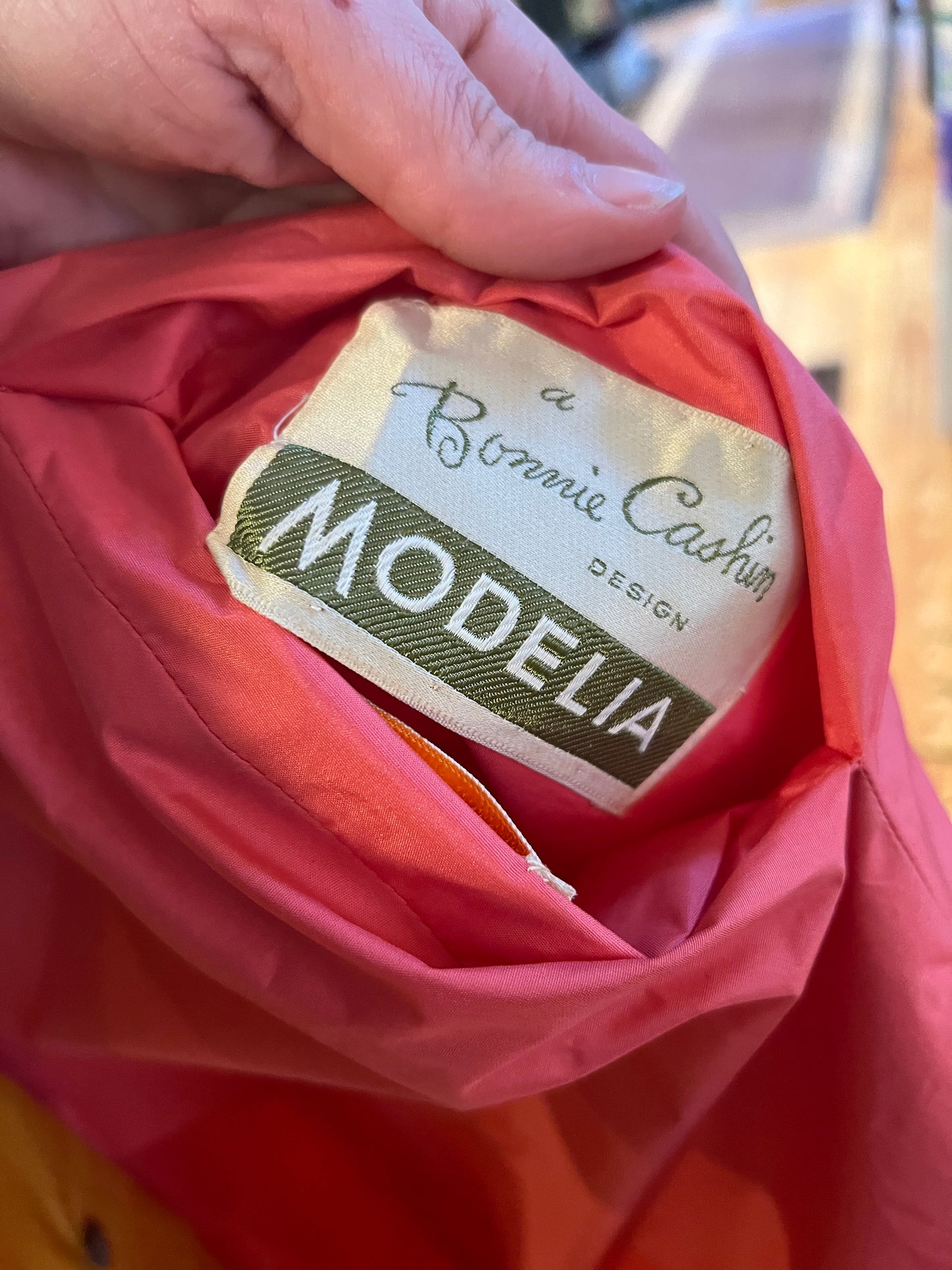 1960s Bonnie Cashin Chartreuse and Pink Reversible Raincoat and Bonnet S