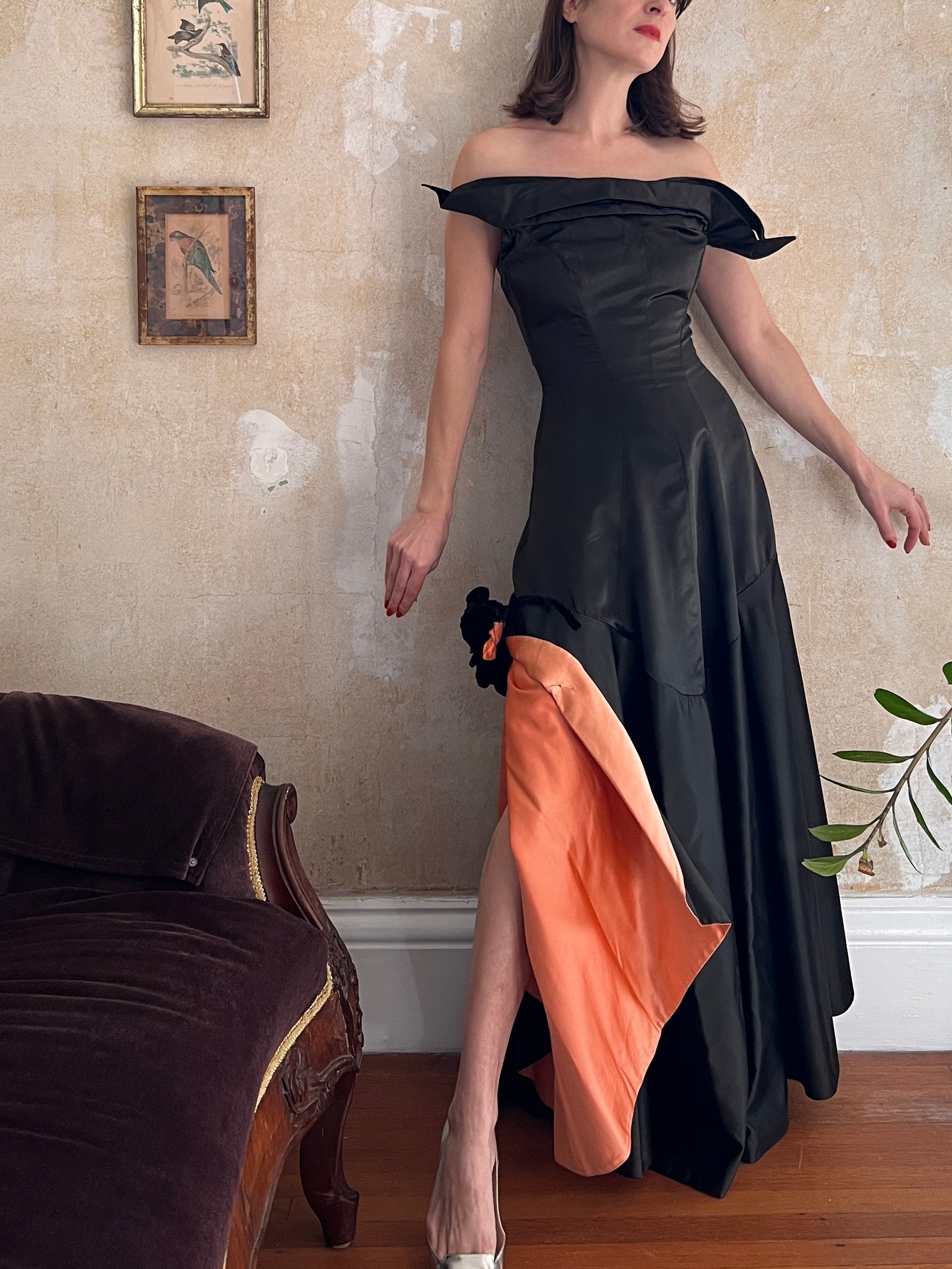 1940s Old Hollywood Satin Gown w/ Salmon Pink Lining S The Lady Next Door 1940s Old Hollywood Satin Gown w/ Salmon Pink Lining S The Lady Next Door