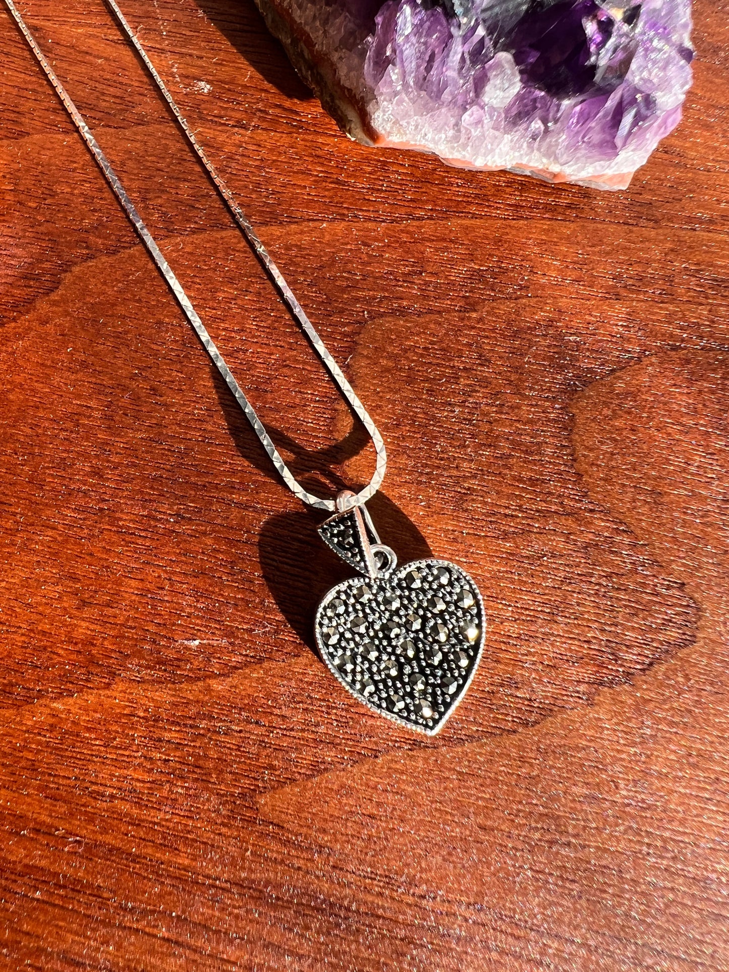 Art Deco Marcasite Sterling Heart Necklace