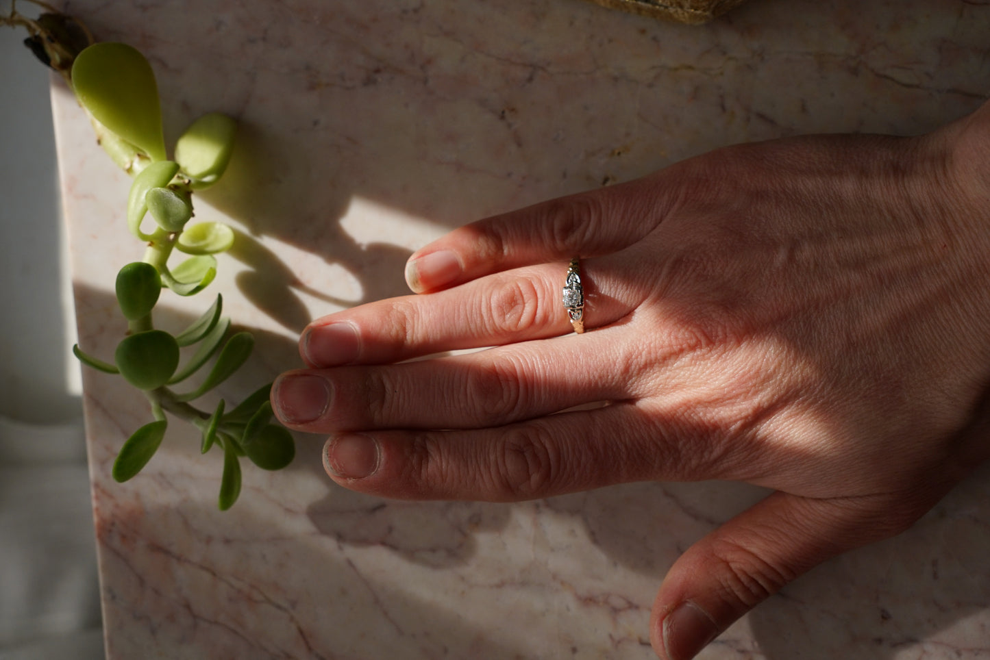 Art Deco Diamond and Hearts Engagement Ring 14K & 18K